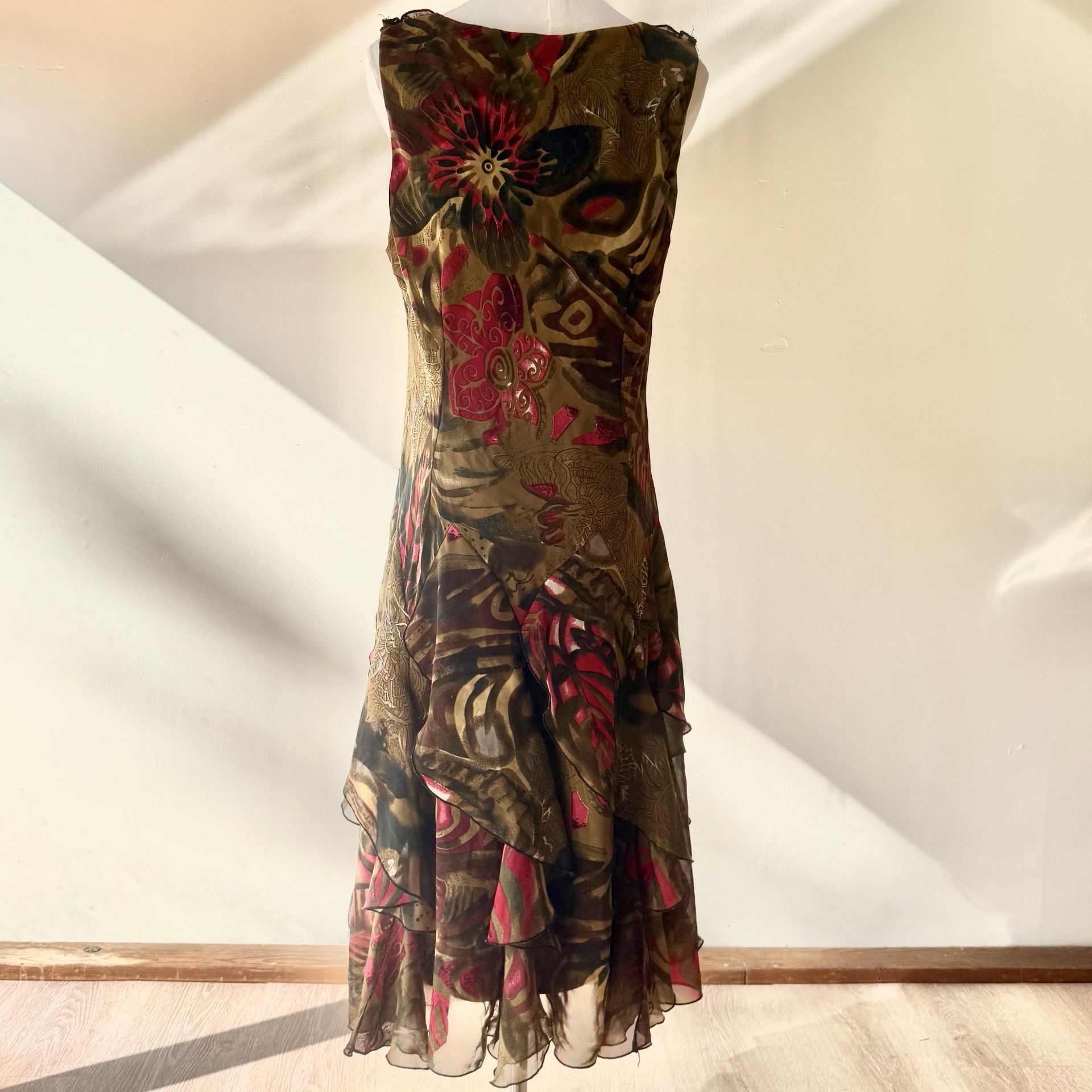 Vintage Floral Ruffle Midi Dress Plus Size 8