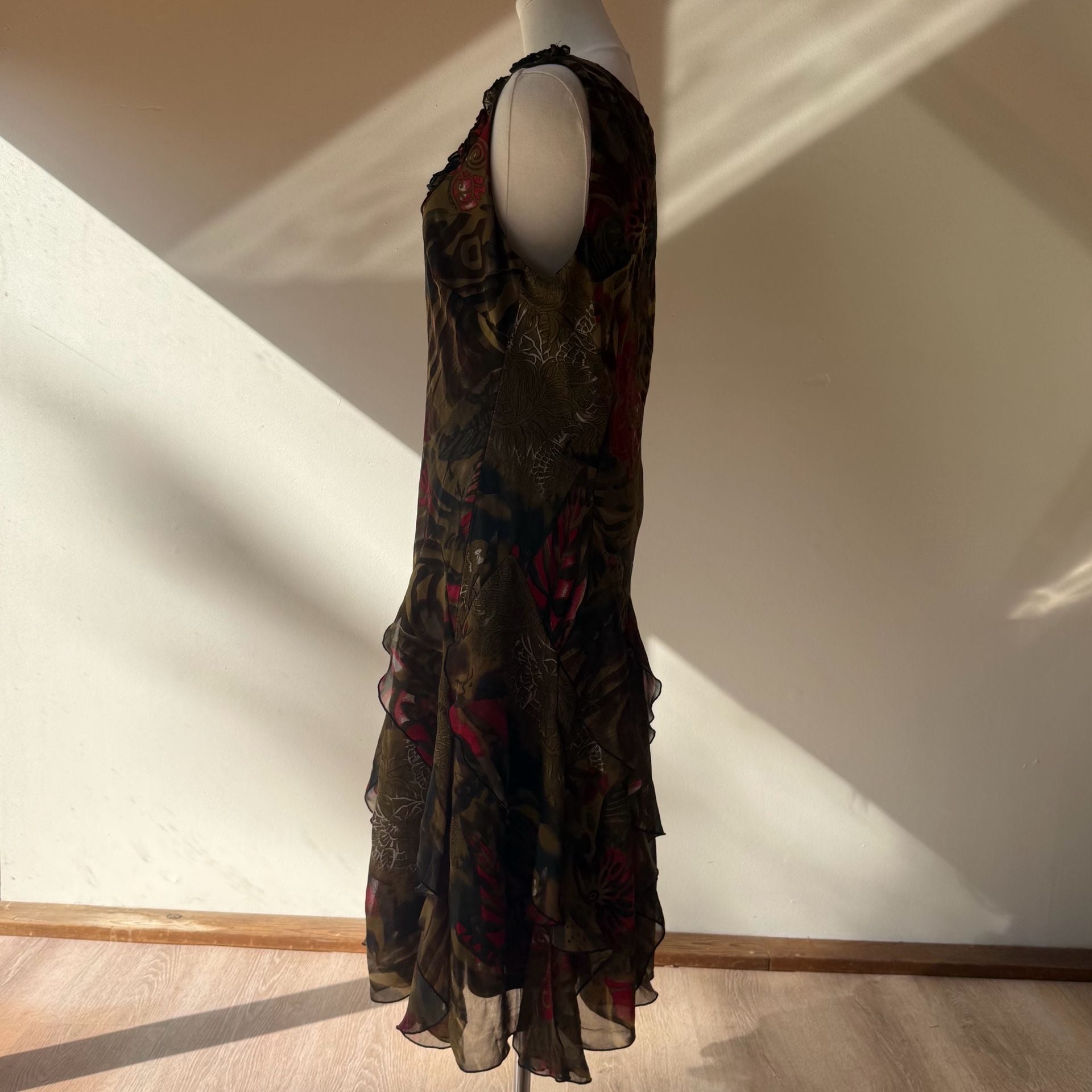 Vintage Floral Ruffle Midi Dress Plus Size 9