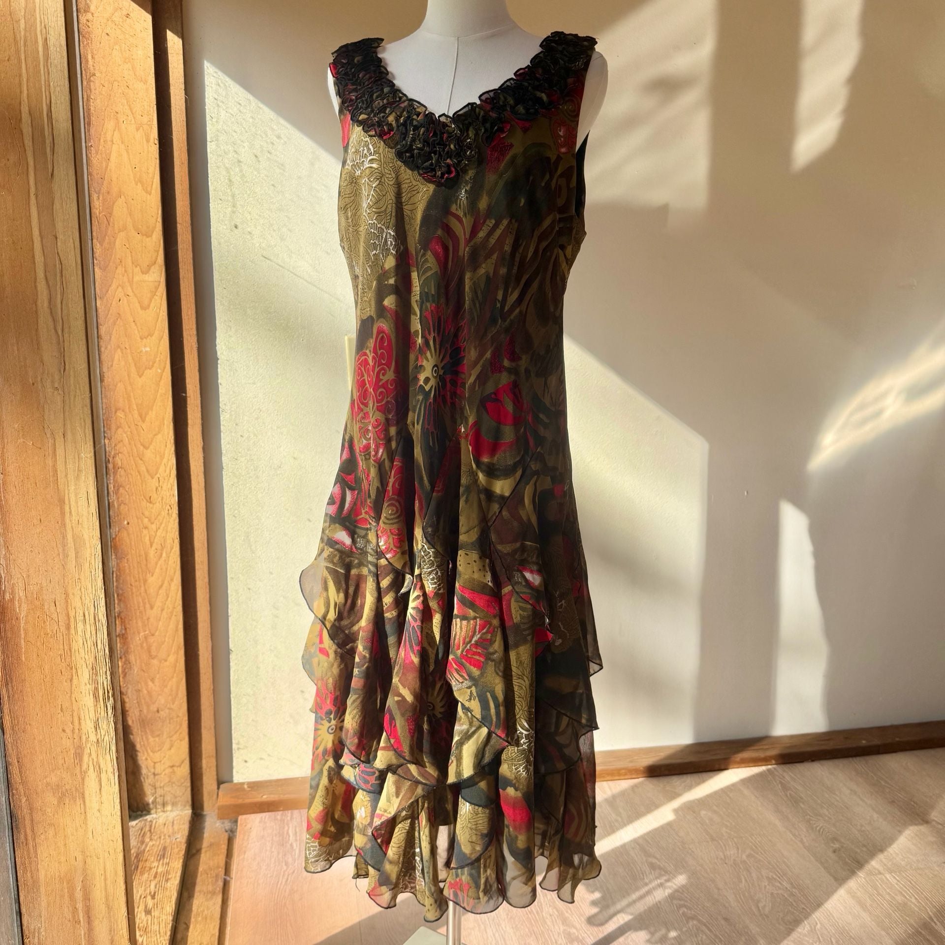 Vintage Floral Ruffle Midi Dress Plus Size 12
