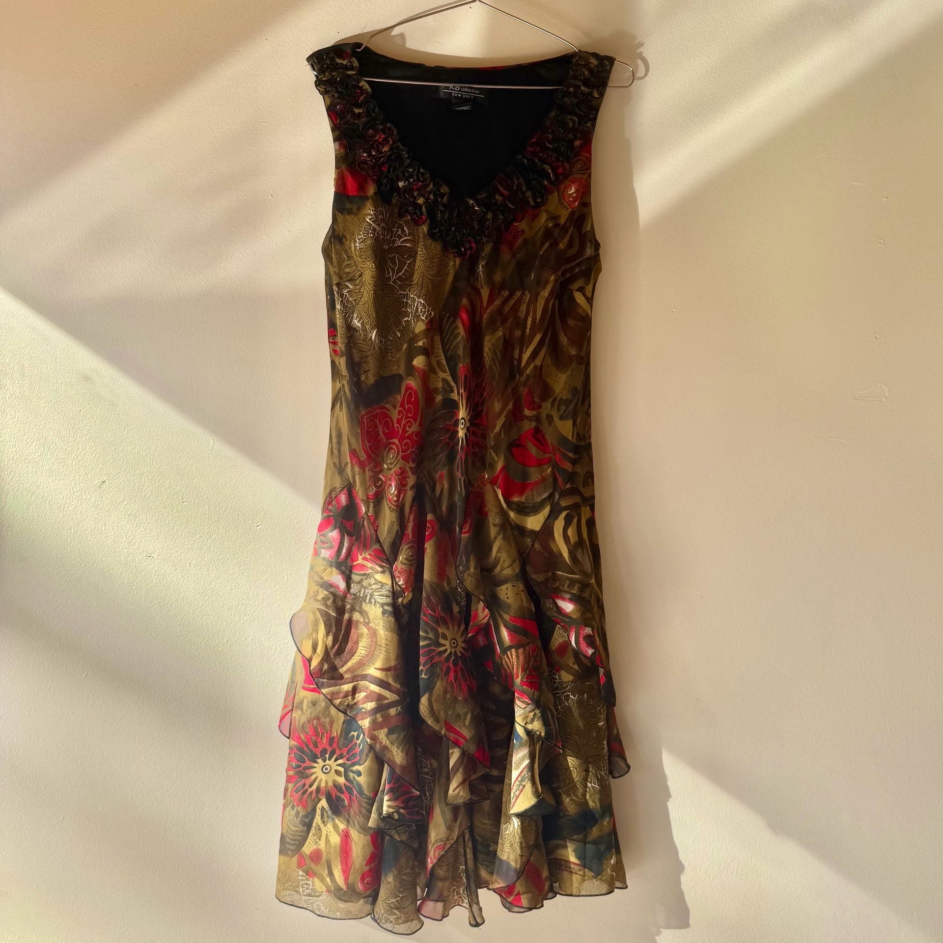 Vintage Floral Ruffle Midi Dress Plus Size 13