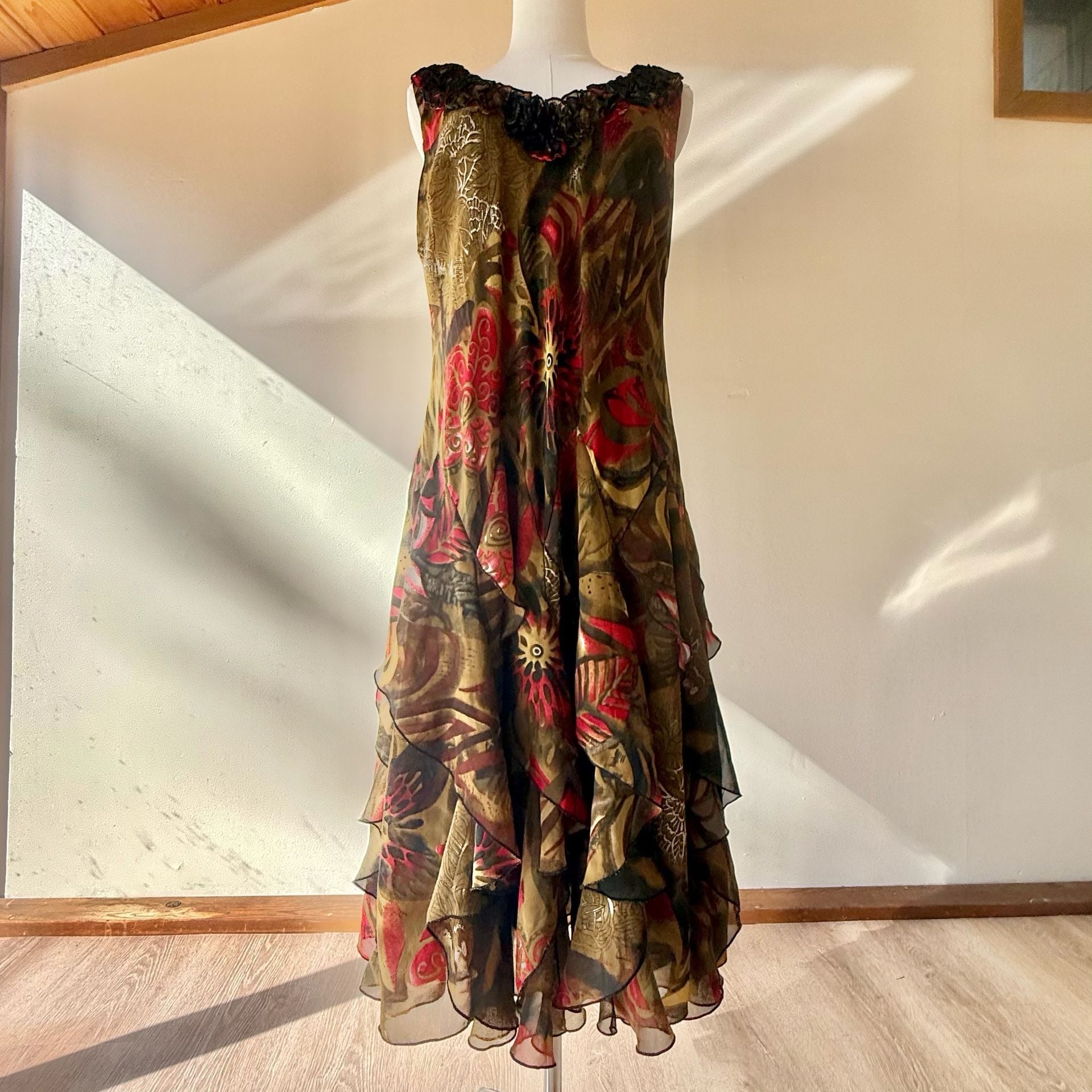 Vintage Floral Ruffle Midi Dress Plus Size 15