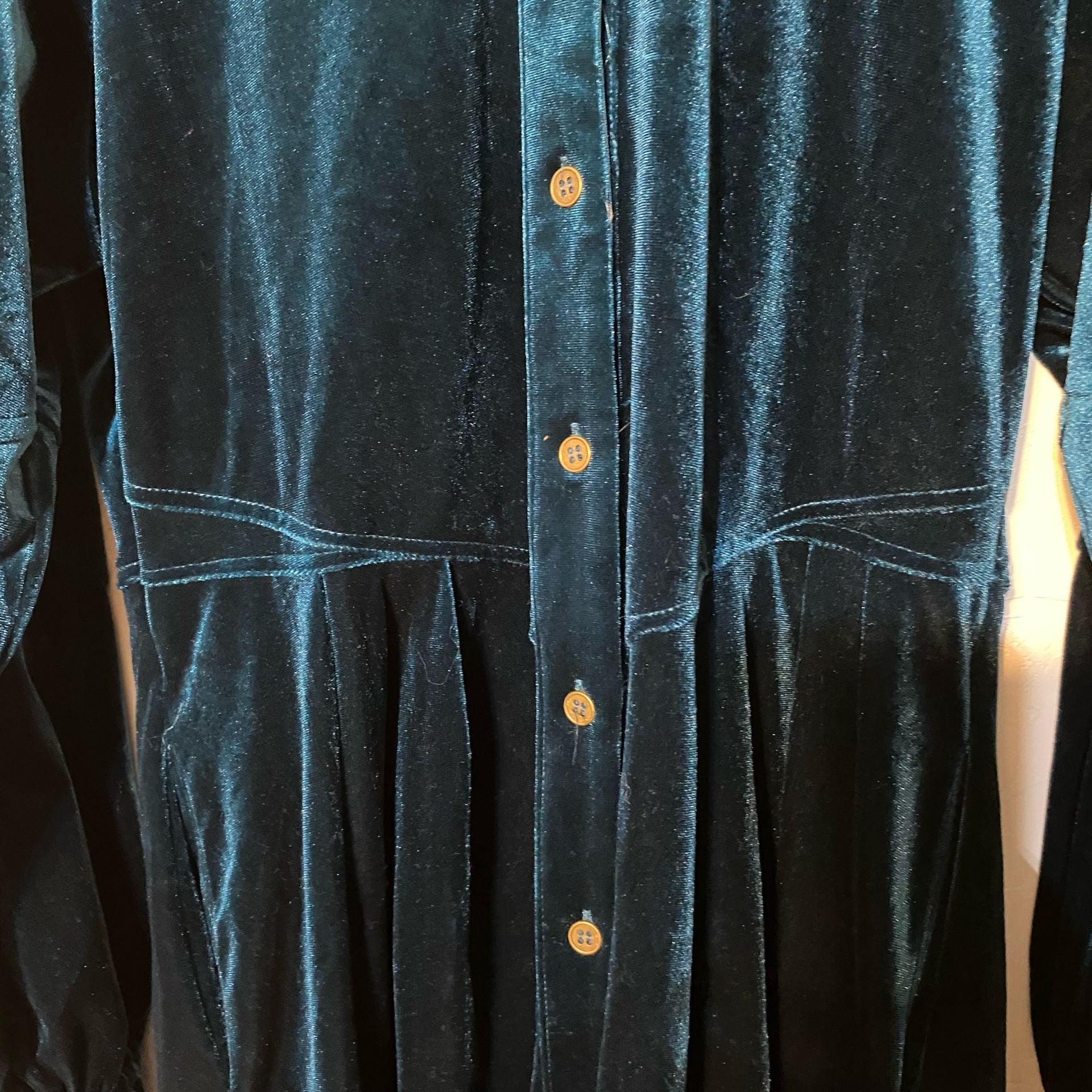 Umgee Velvet Dress Teal Blue Long Sleeve Collared Button Down 4