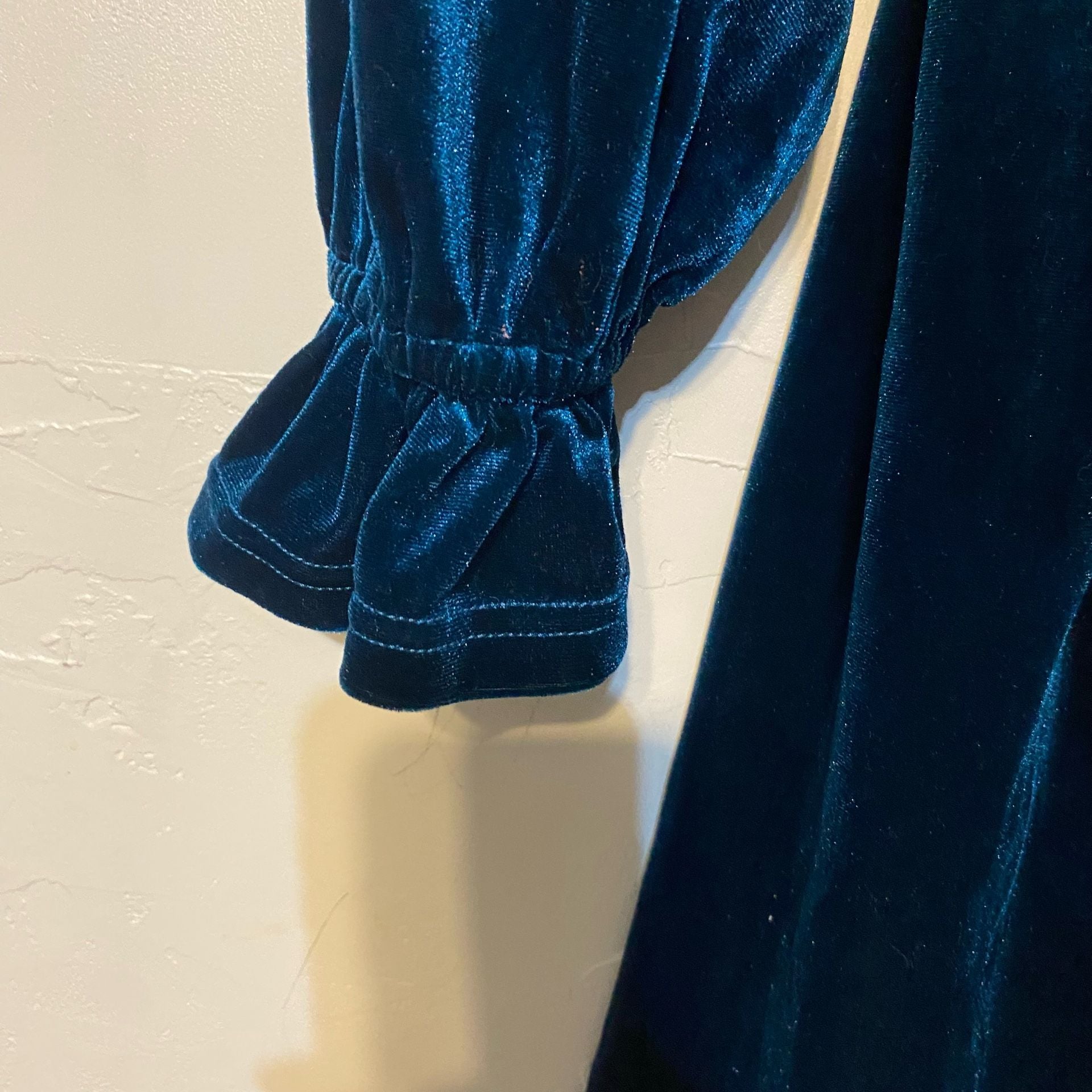 Umgee Velvet Dress Teal Blue Long Sleeve Collared Button Down 7