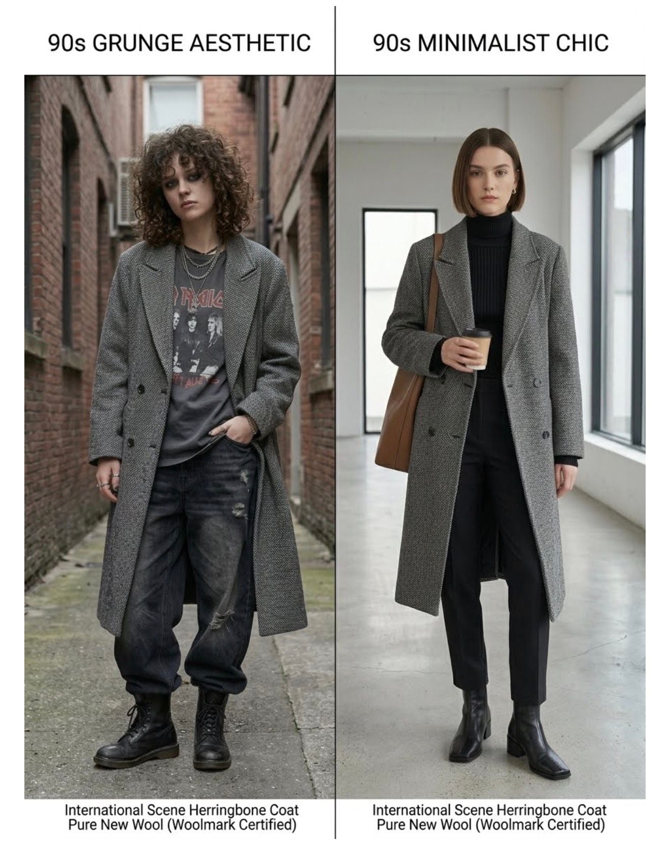 Vintage 90s Academia HerringBone Wool Long Trenchcoat 3