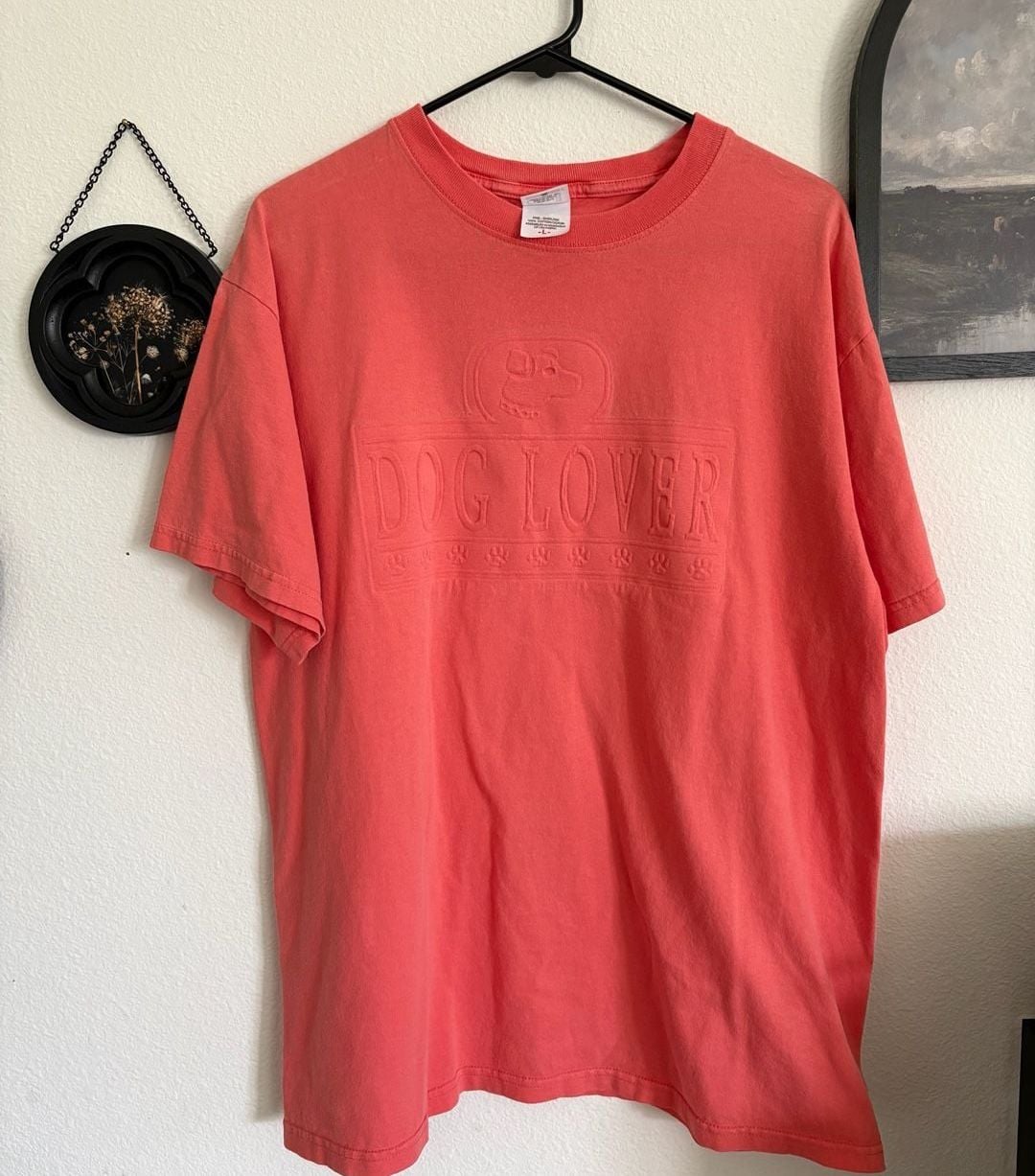 Anvil Dog Lover T-Shirt Size L Salmon Pink Graphic Tee 2