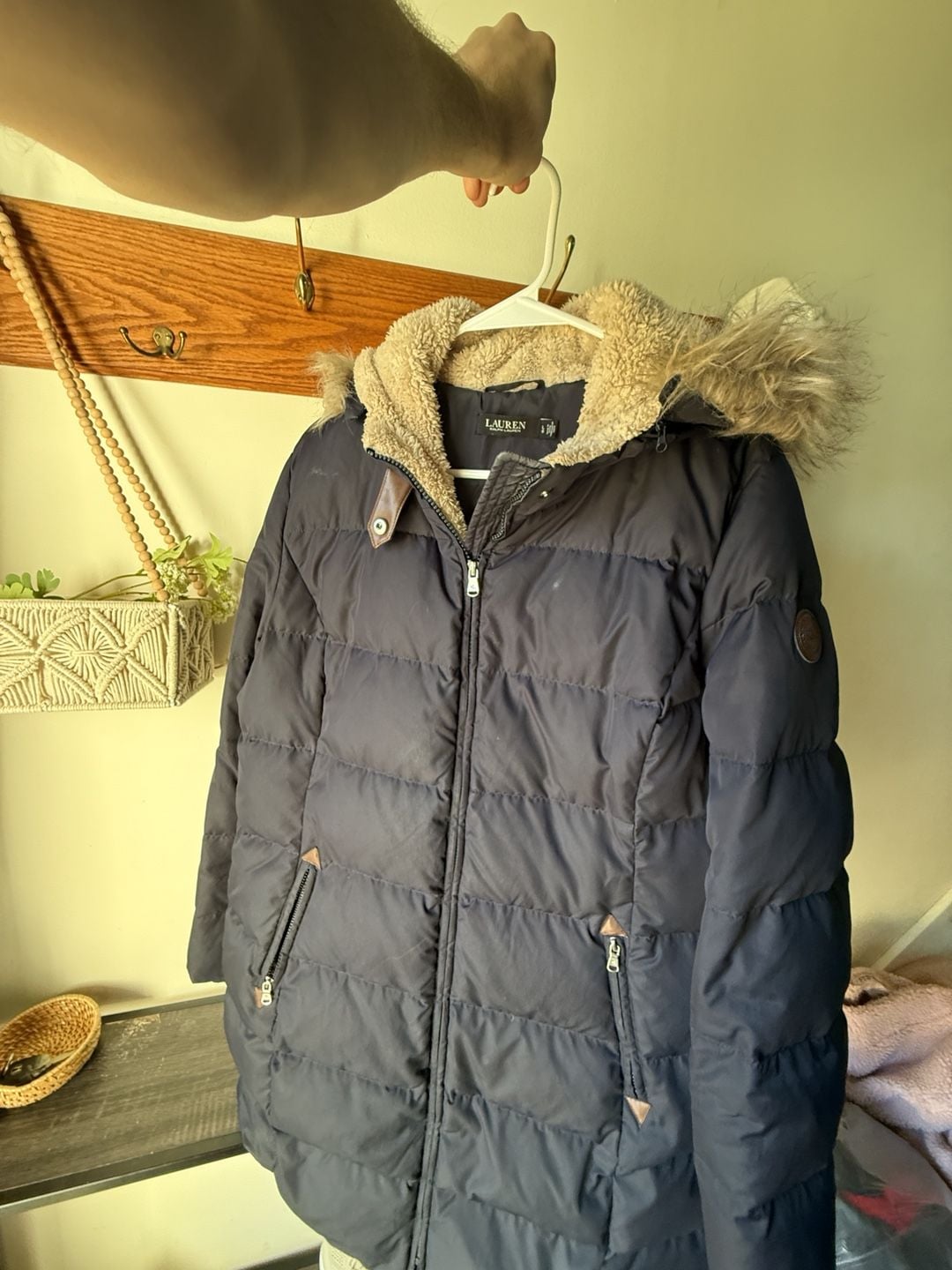 Lauren Ralph Lauren Women’s Black Puffer Jacket Sherpa Fur Hood Y2K size L 7