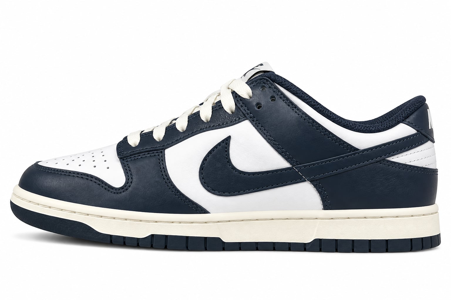 Nike Dunk Low PRM Size 8.5 Midnight Navy White Leather Sneakers 2