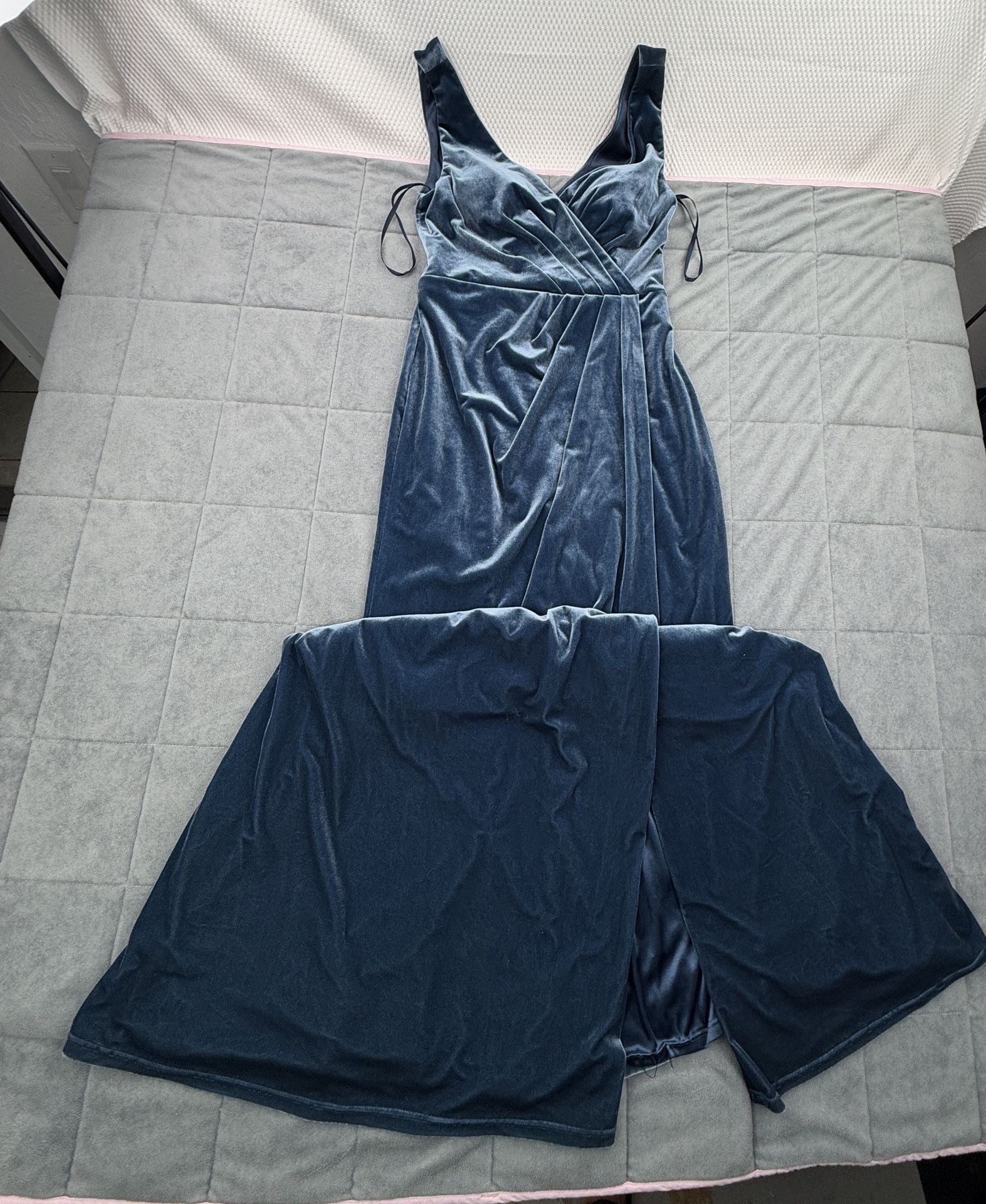 Revelry Velvet Long Dress Size 6 Blue Wrap Formal Bridesmaid Maxi 2