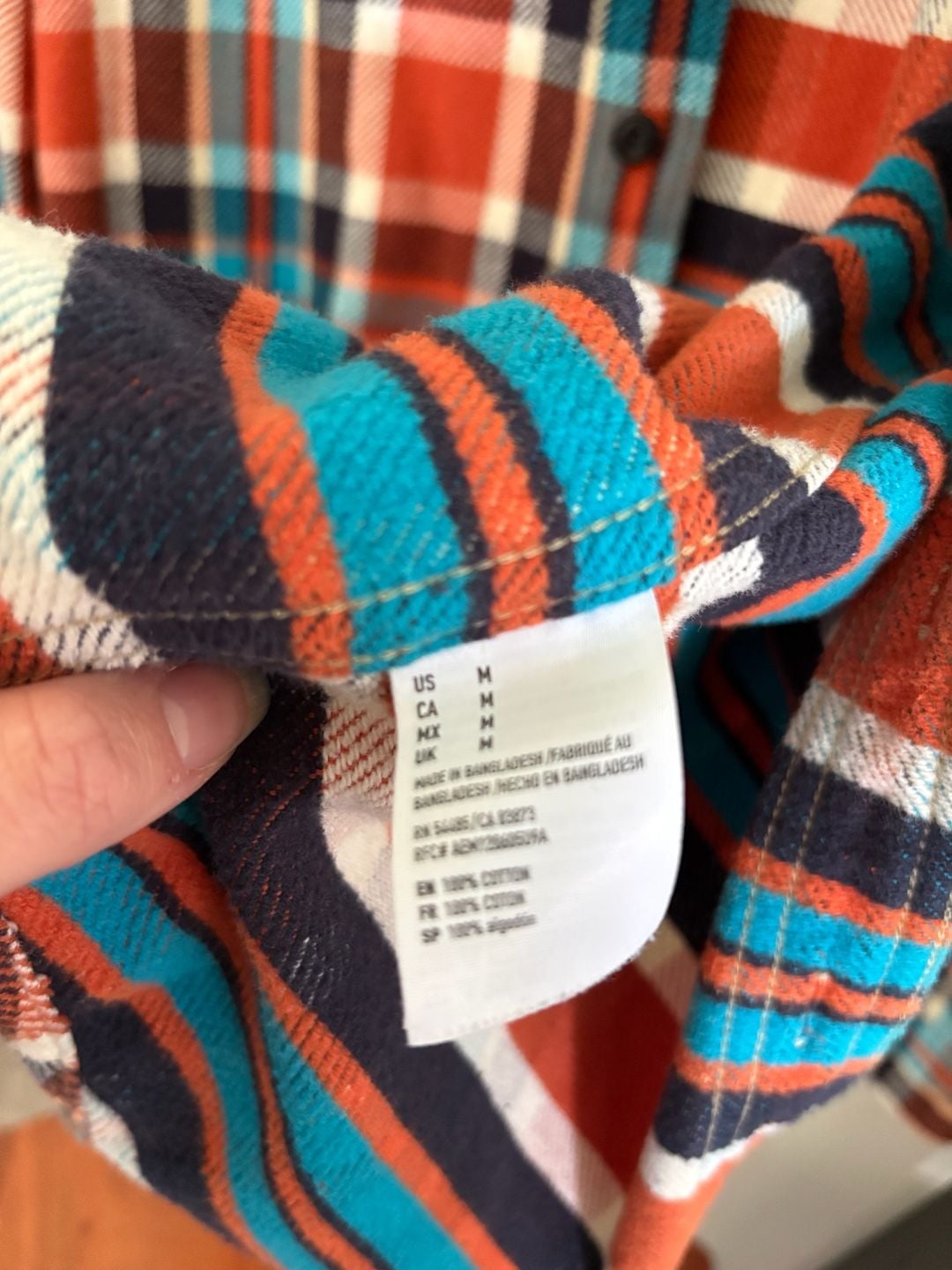 American Eagle Plaid Flannel Shirt Orange Blue 7