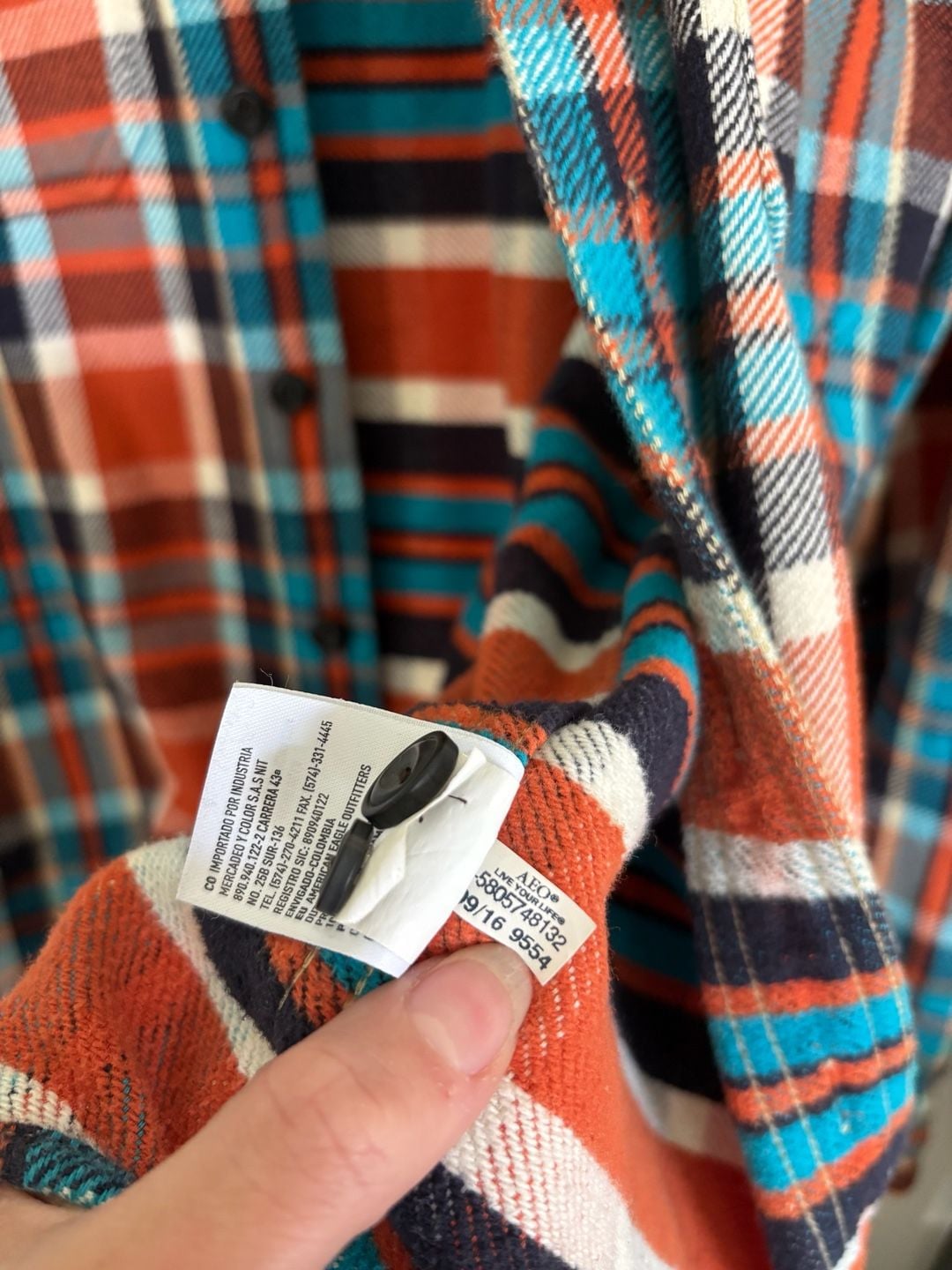 American Eagle Plaid Flannel Shirt Orange Blue 8