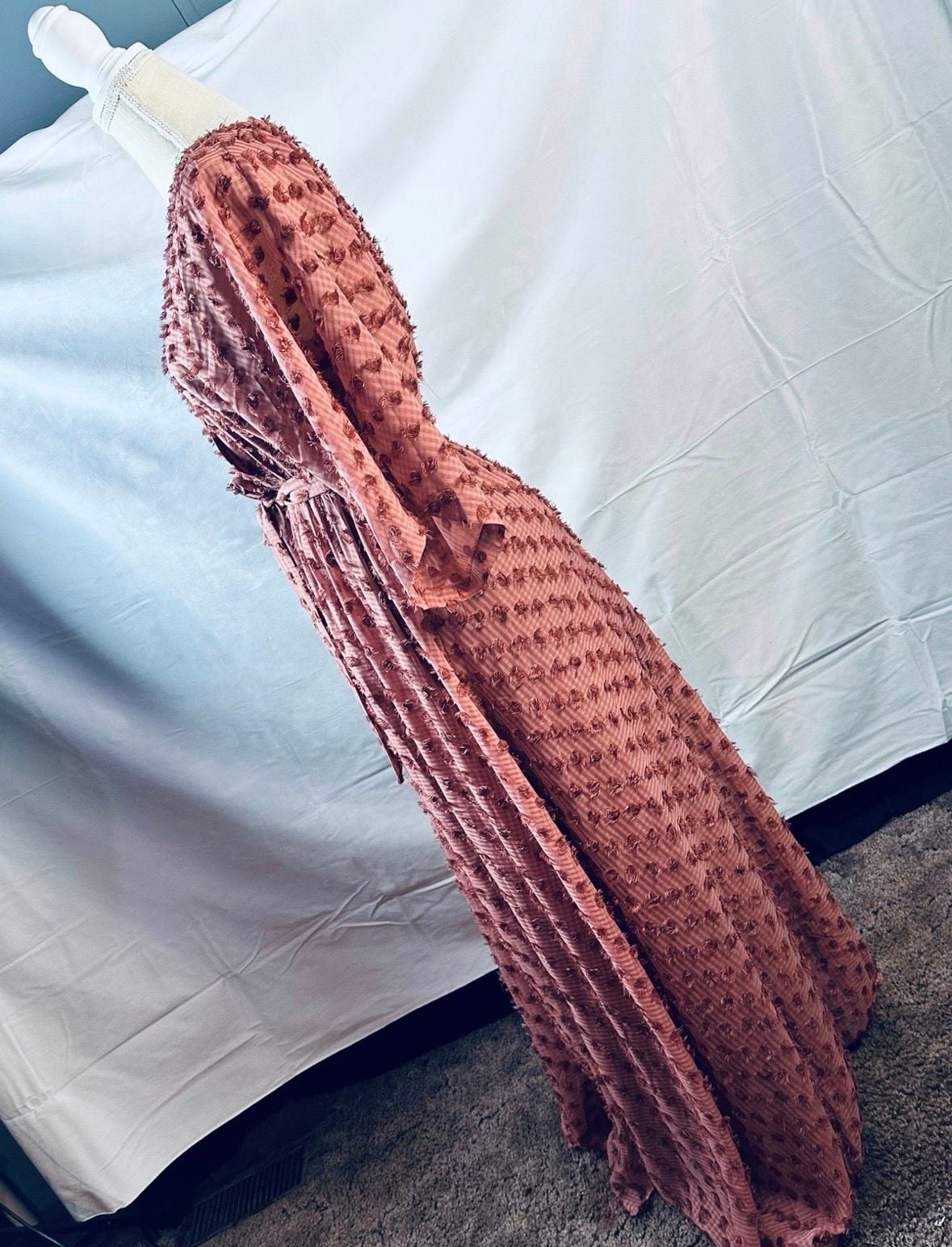 Akaa Pink Clipped Dot Long Sleeve Maxi Dress 6