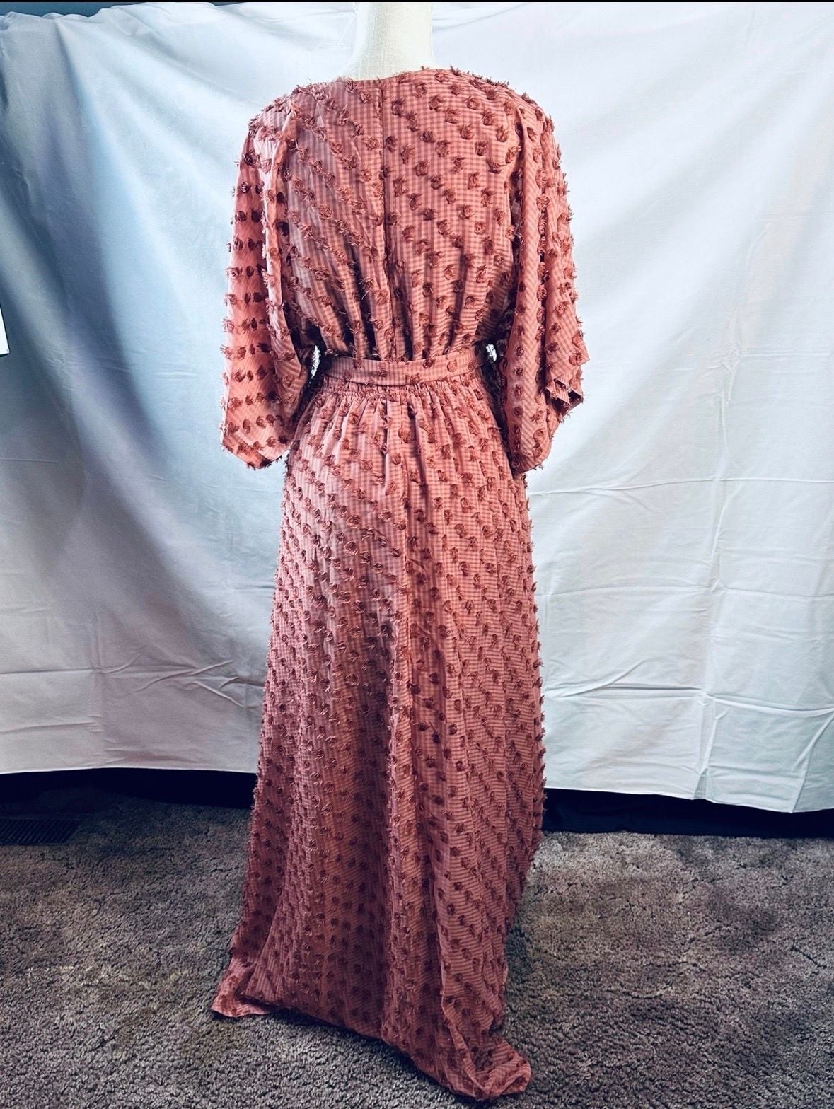 Akaa Pink Clipped Dot Long Sleeve Maxi Dress 7