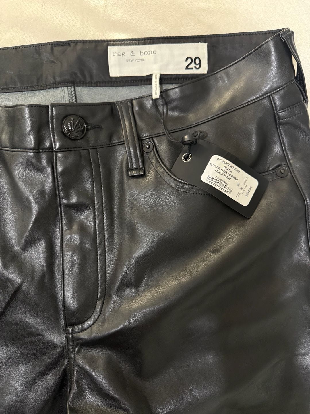 rag & bone Peyton Faux Leather Ankle Flare Pants Size 29 Black New 5