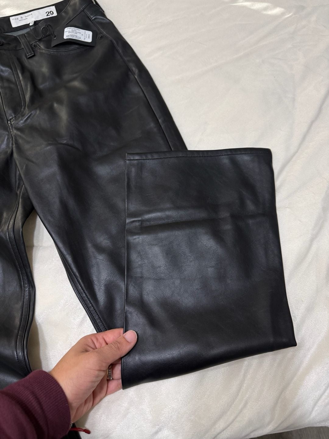 rag & bone Peyton Faux Leather Ankle Flare Pants Size 29 Black New 8