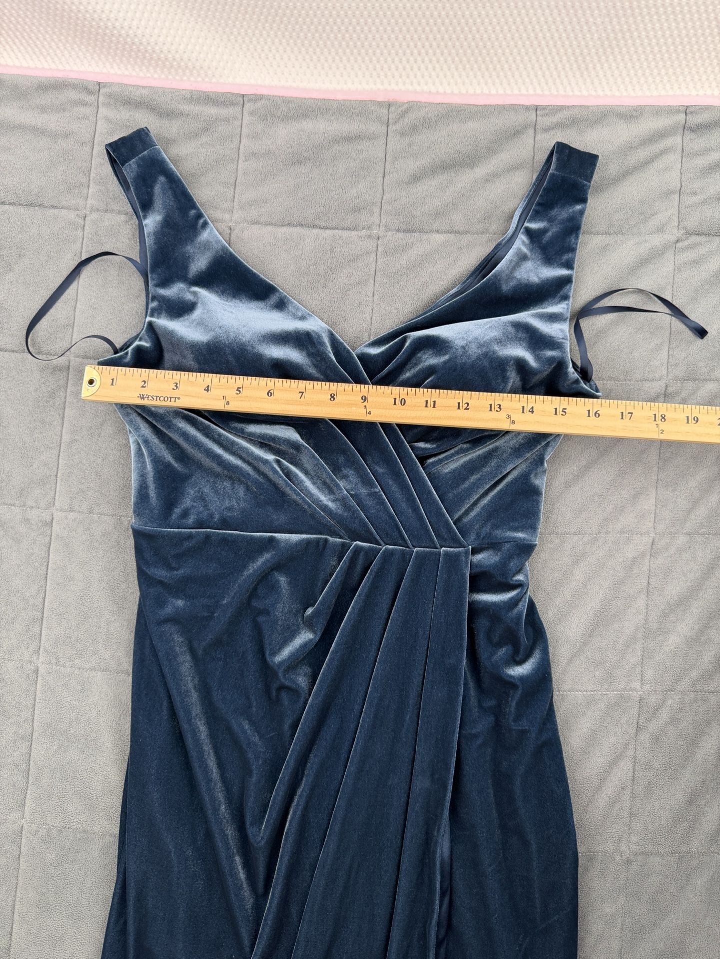 Revelry Velvet Long Dress Size 6 Blue Wrap Formal Bridesmaid Maxi 4