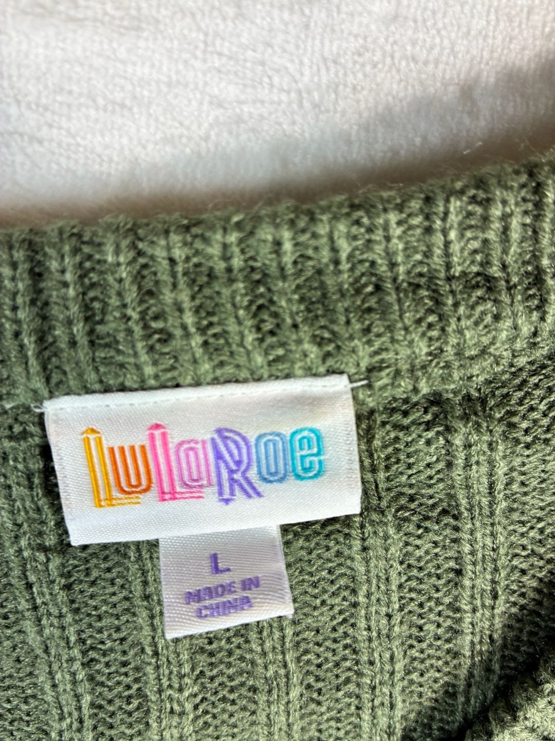 LuLaRoe Sweater Size L Green Ribbed V-Neck Pullover 3