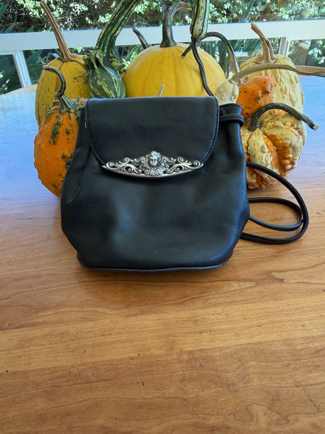 Brighton One World Black Leather Cherub Crossbody Bag 2