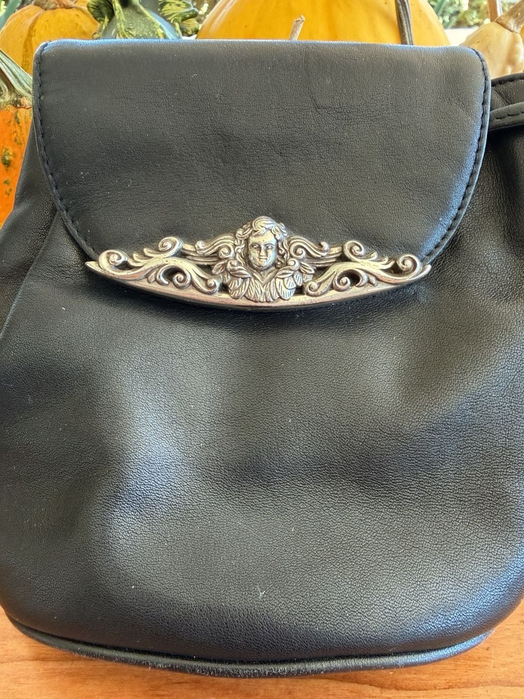 Brighton One World Black Leather Cherub Crossbody Bag 4