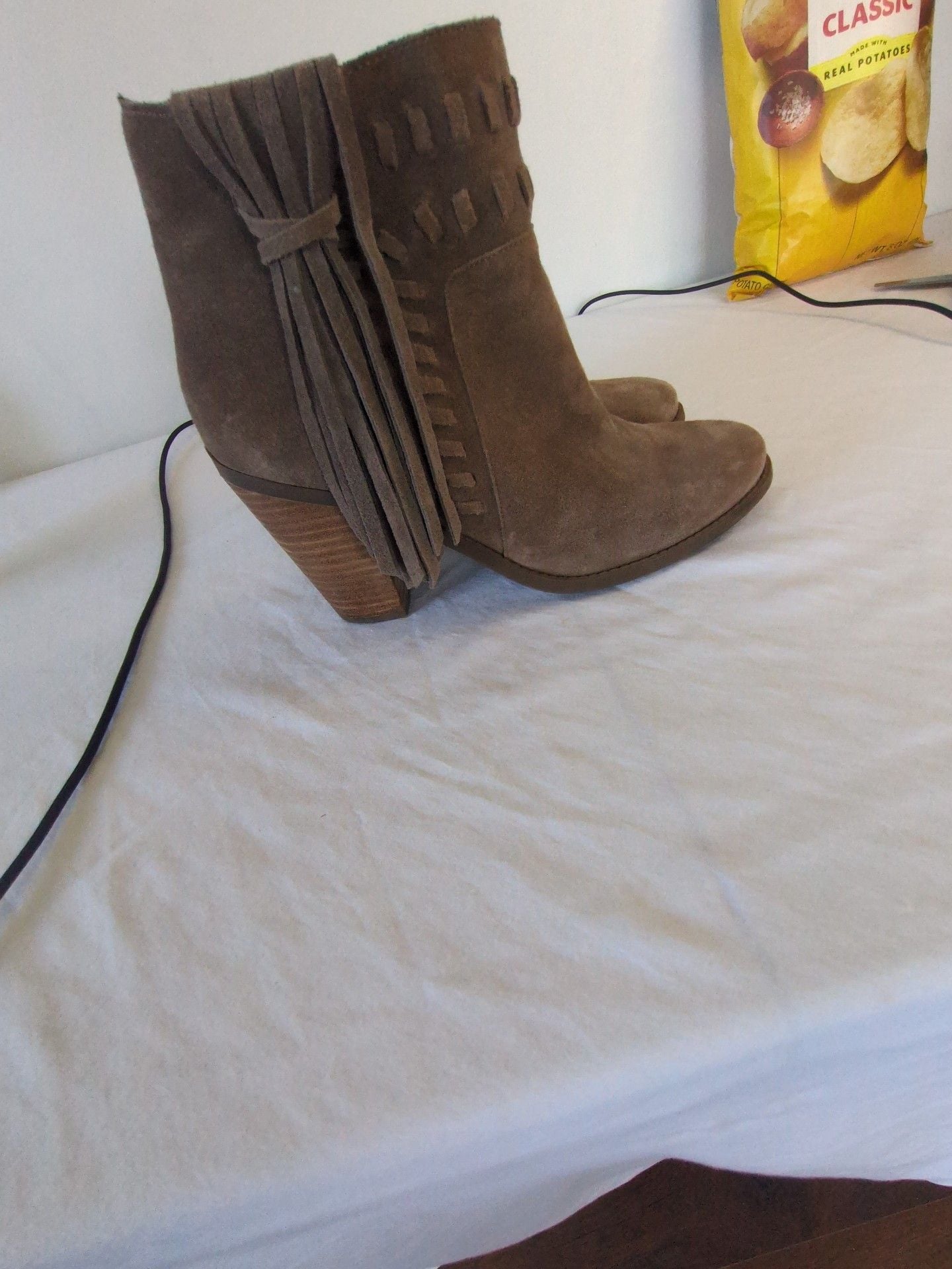 Jessica Simpson Chassie Booties Size 8M Brown Suede Fringe Heels 3