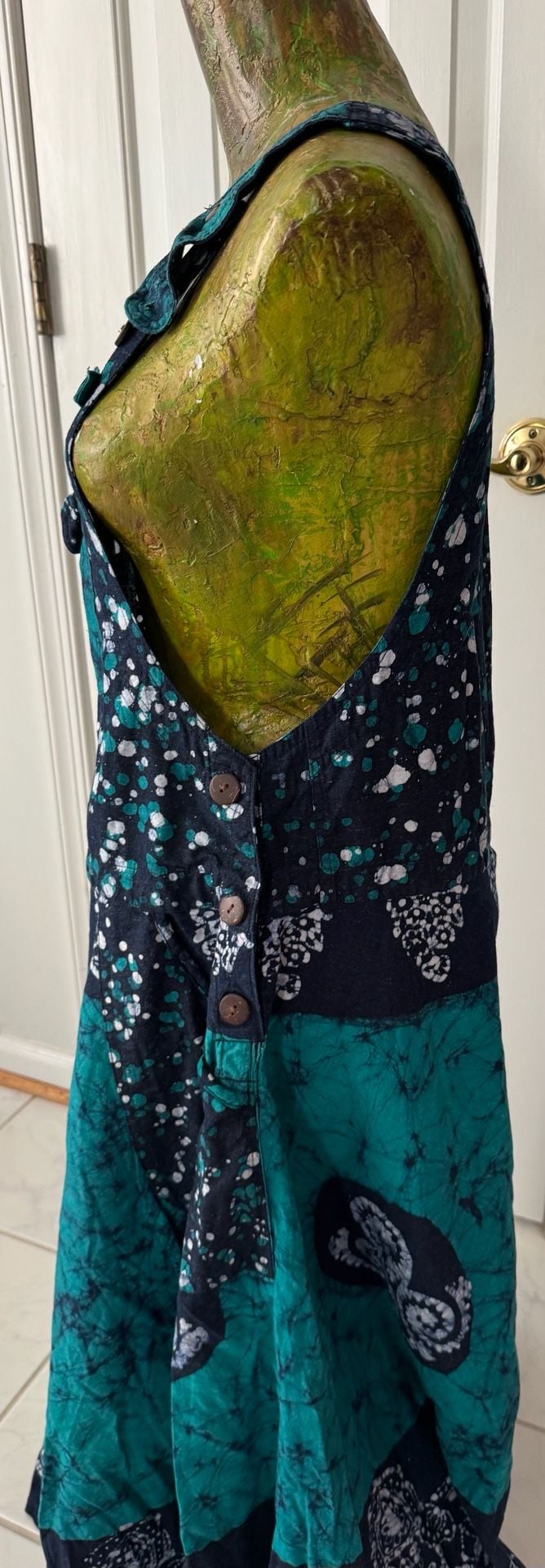 Gypsy Rose Tie Dye Cotton Overall Dress Maxi Skirt Blue Teal 3