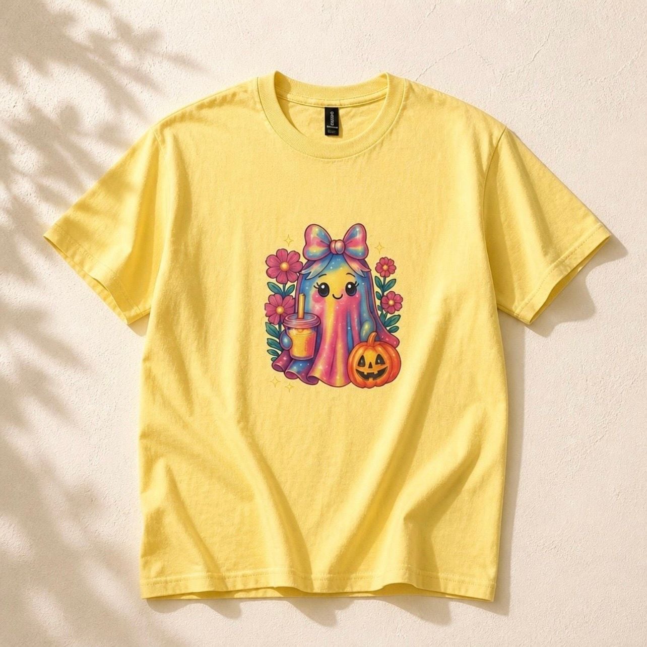 Gildan Cute Ghost Pumpkin XL Yellow Graphic T-Shirt 3