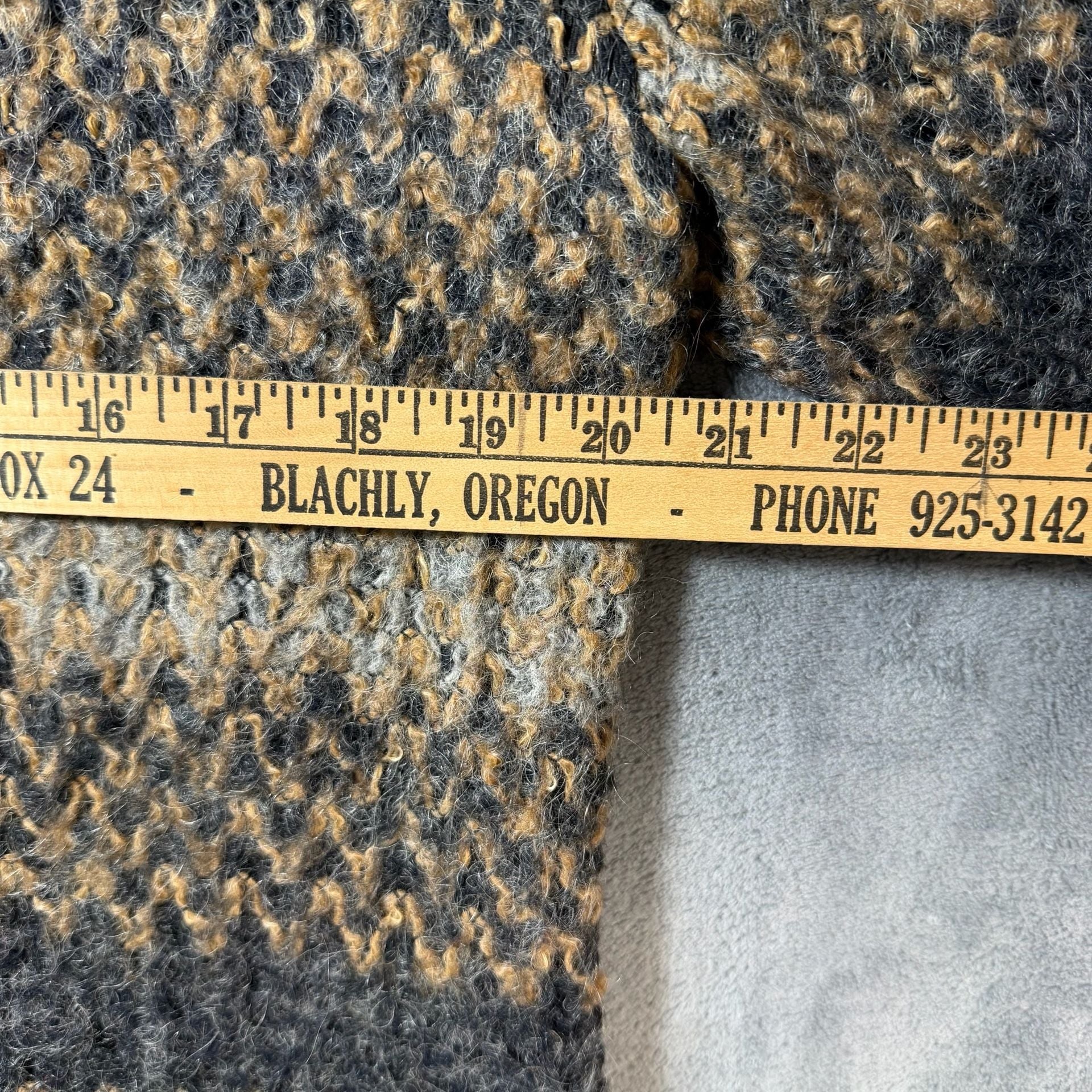 50/50 Mohair Koret Mohair Open Cardigan Size Medium Brown Grey Striped Fuzzy  7