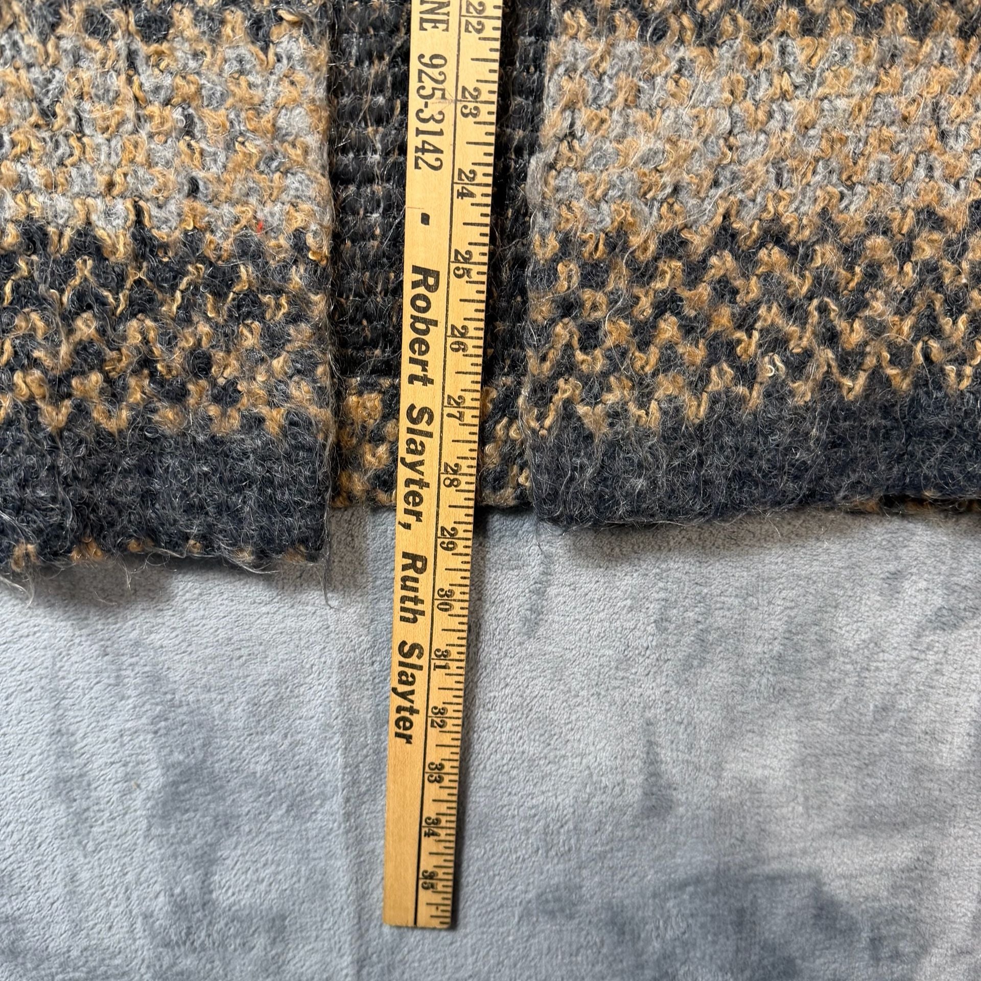 50/50 Mohair Koret Mohair Open Cardigan Size Medium Brown Grey Striped Fuzzy  8