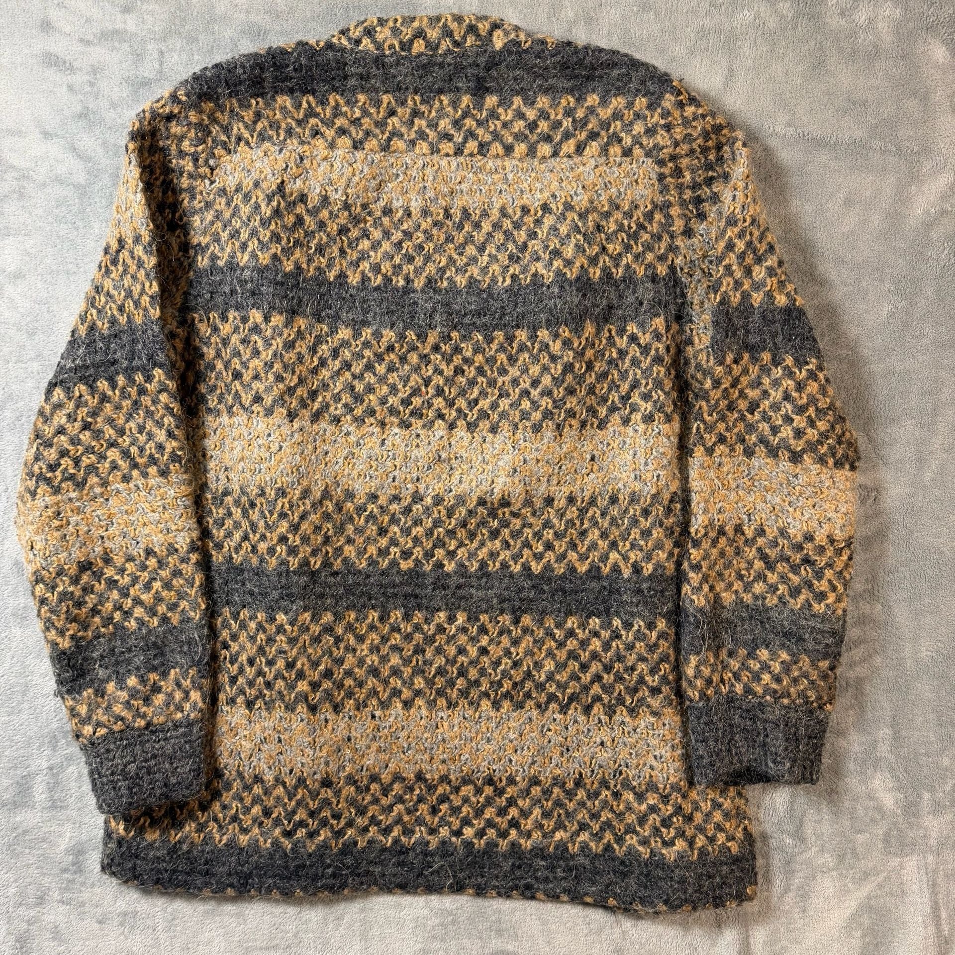 50/50 Mohair Koret Mohair Open Cardigan Size Medium Brown Grey Striped Fuzzy  9