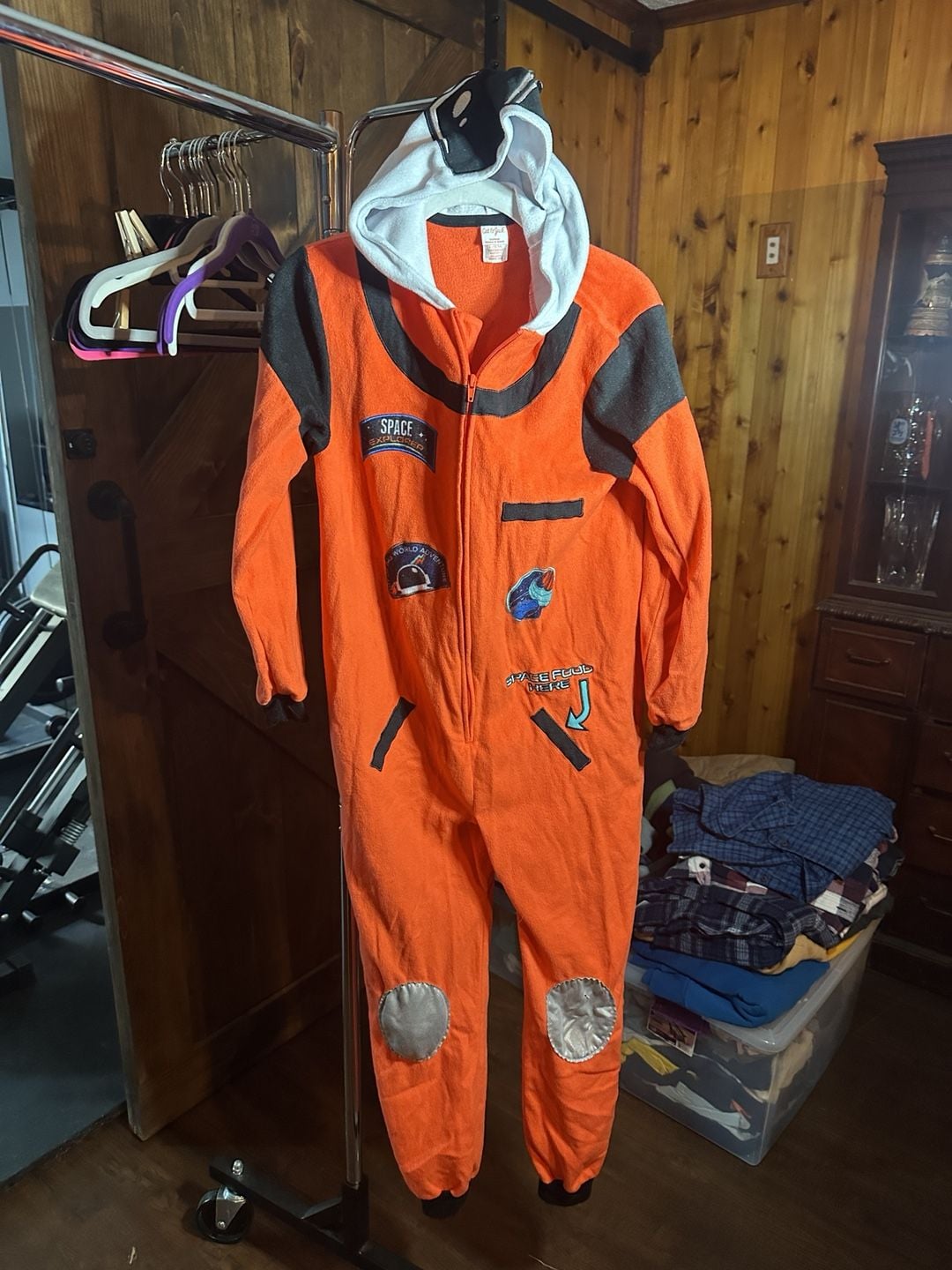 Cat & Jack Astronaut Fleece Onesie Size L (12/14) Orange Space 2
