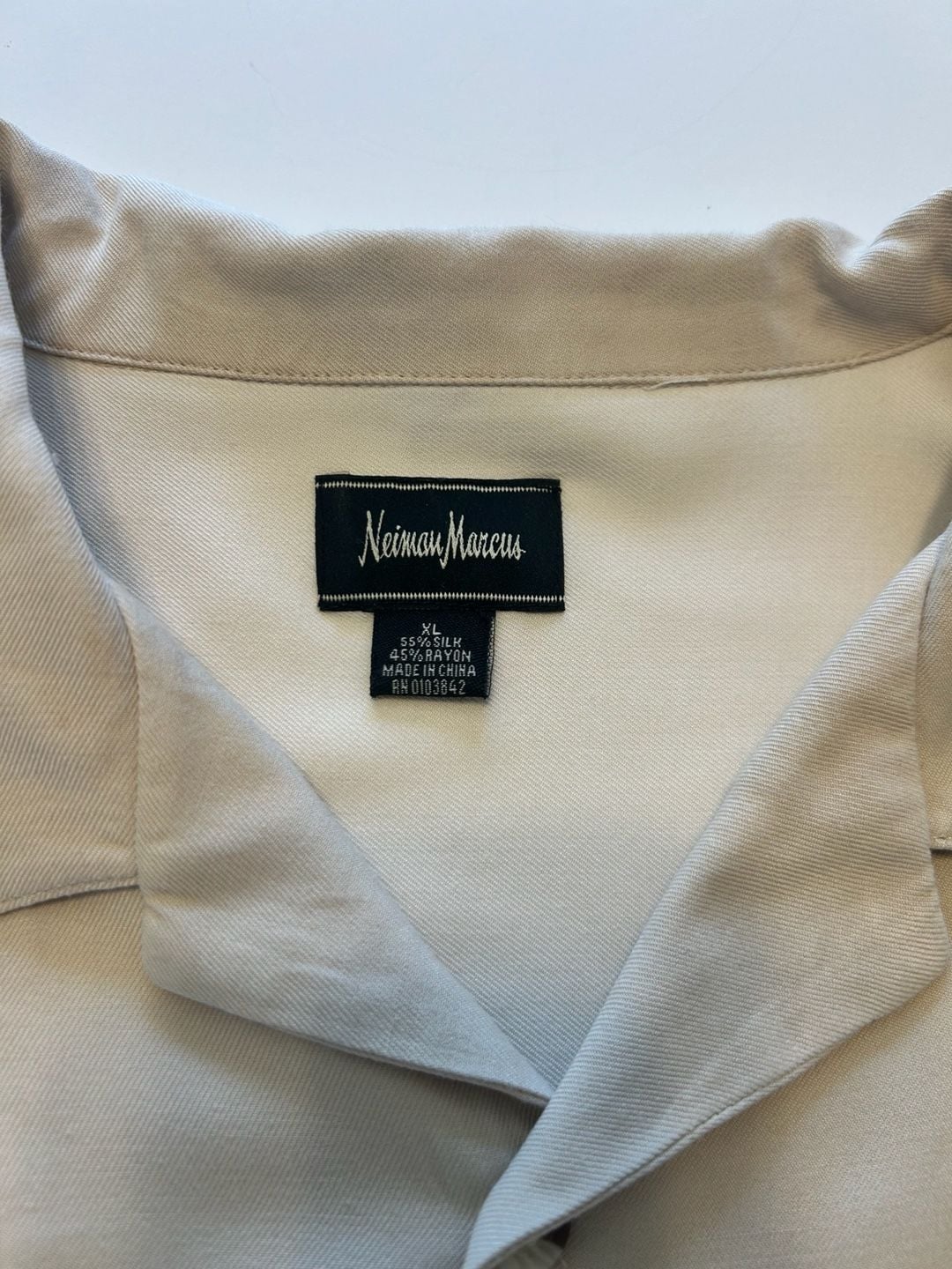 Neiman Marcus Silk Bowling Shirt Size XL Beige Striped Camp Collar 3