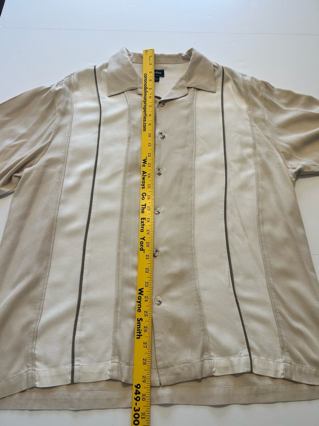 Neiman Marcus Silk Bowling Shirt Size XL Beige Striped Camp Collar 4