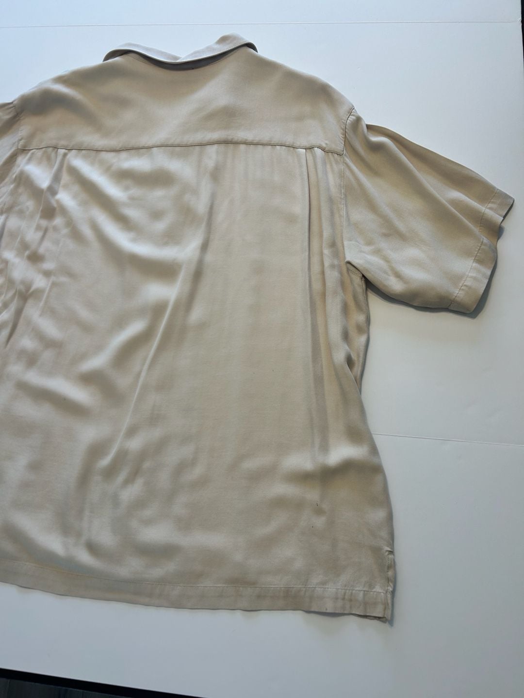 Neiman Marcus Silk Bowling Shirt Size XL Beige Striped Camp Collar 8