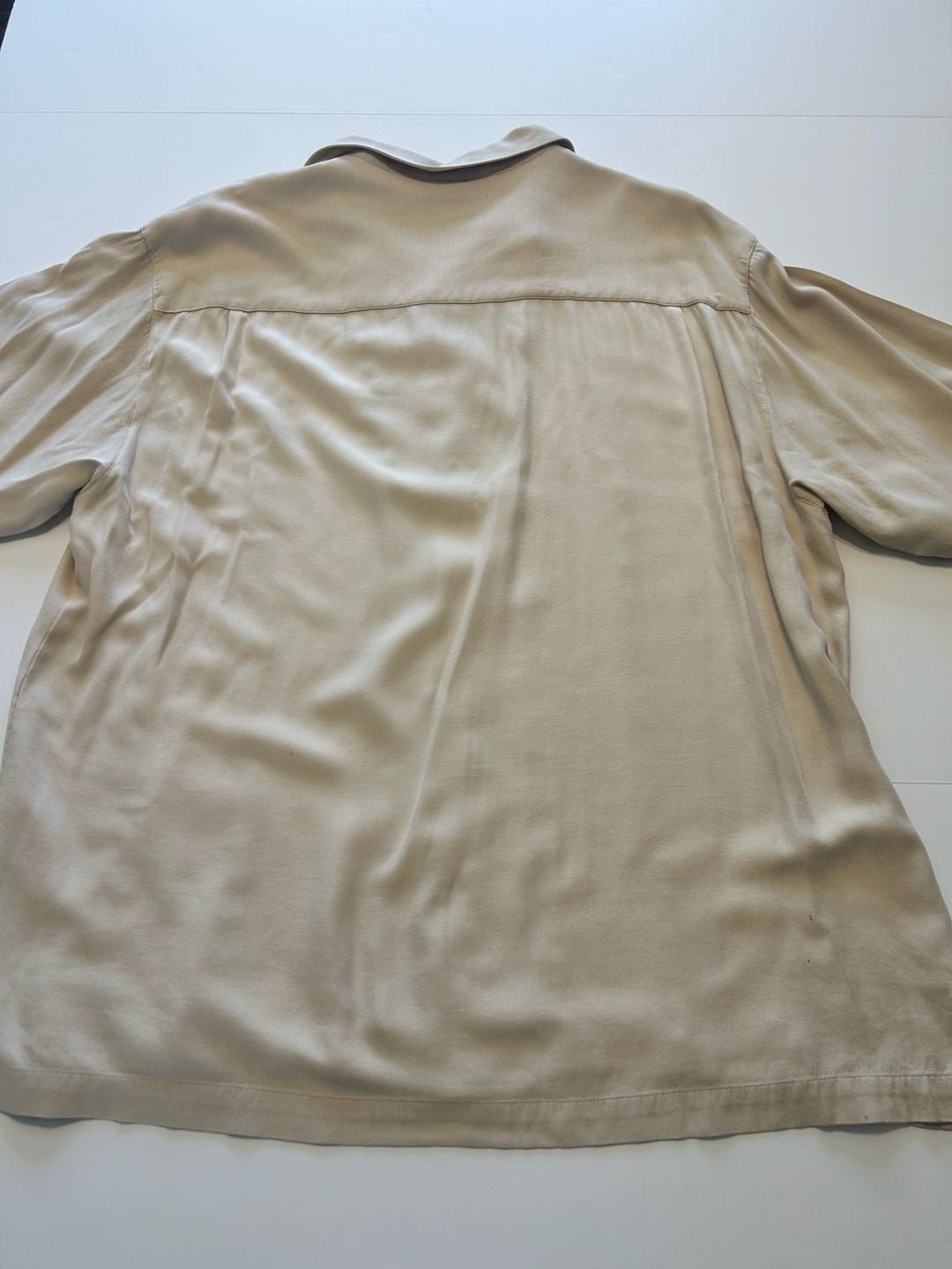 Neiman Marcus Silk Bowling Shirt Size XL Beige Striped Camp Collar 9