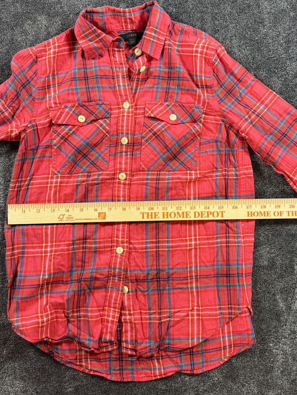 J.Crew Plaid Long Sleeve Button Down Shirt Size 00P Red Cotton Blend 8