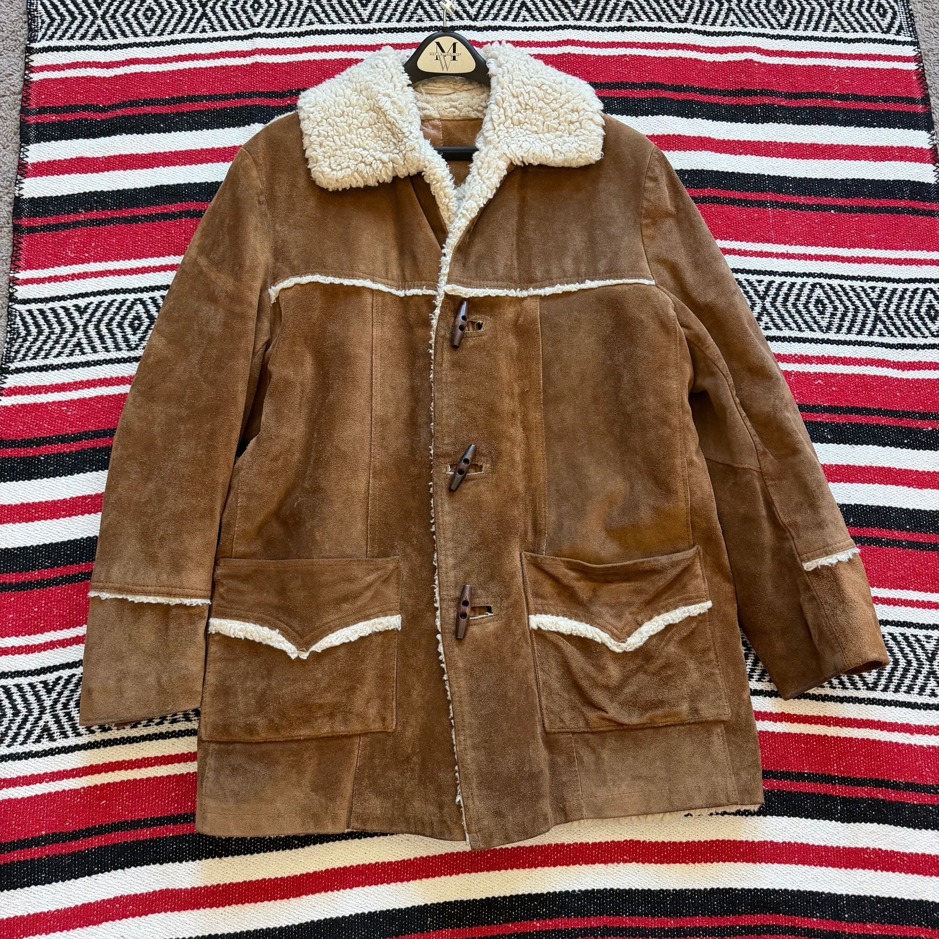 60s/70s Pioneer Wear Cowhide Suede Sherpa Jacket - Sz L 2