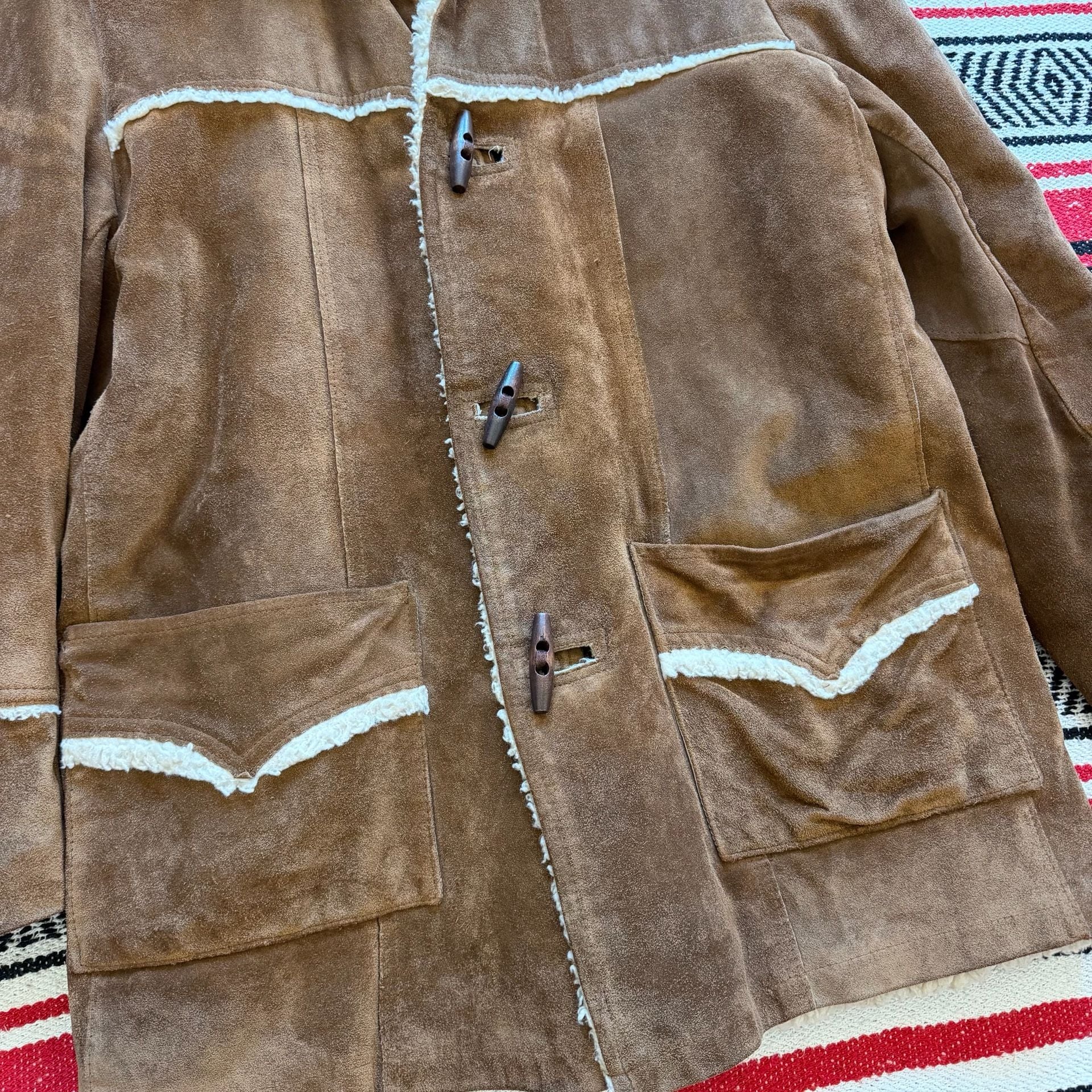 60s/70s Pioneer Wear Cowhide Suede Sherpa Jacket - Sz L 8