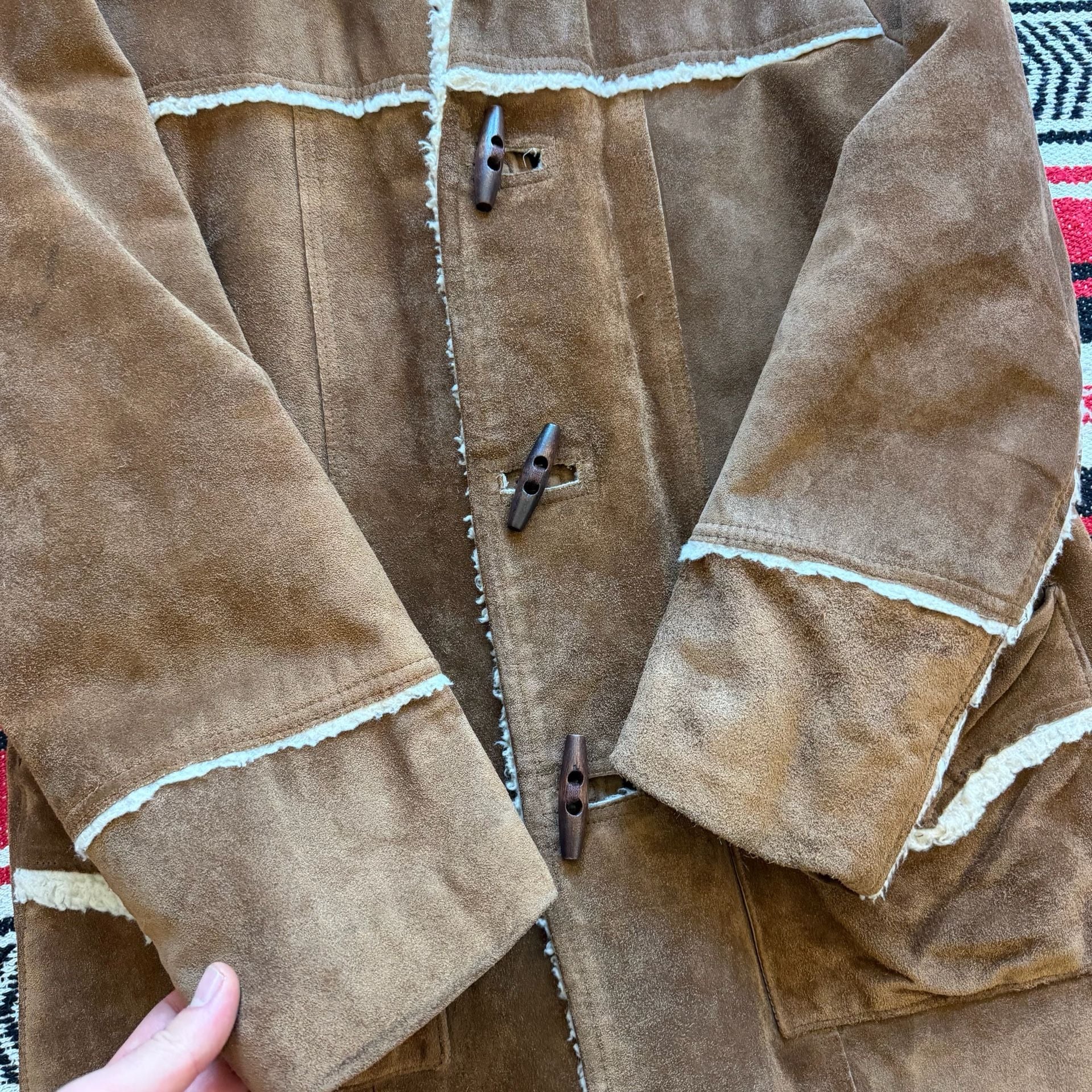 60s/70s Pioneer Wear Cowhide Suede Sherpa Jacket - Sz L 10