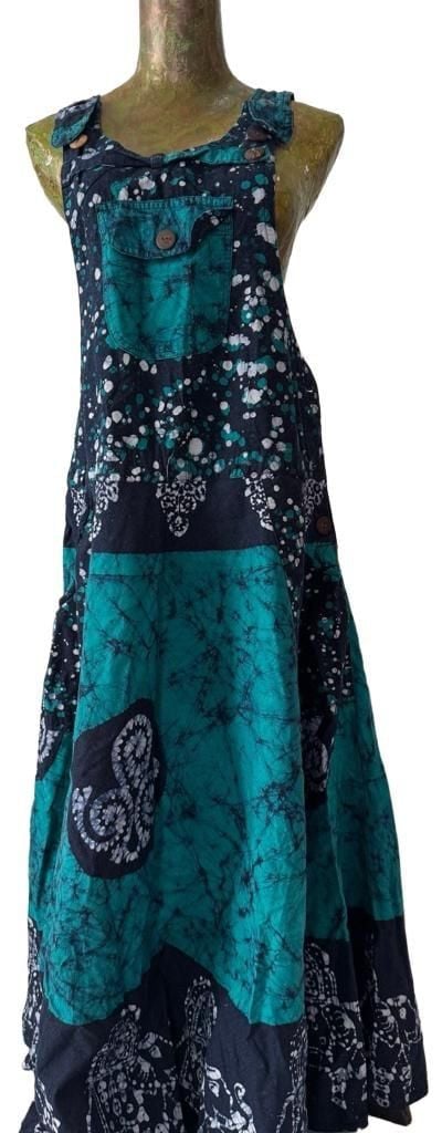 Gypsy Rose Tie Dye Cotton Overall Dress Maxi Skirt Blue Teal 2