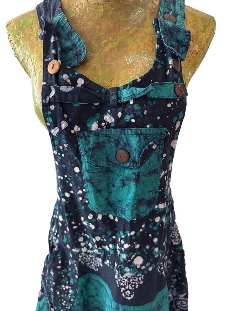 Gypsy Rose Tie Dye Cotton Overall Dress Maxi Skirt Blue Teal 5