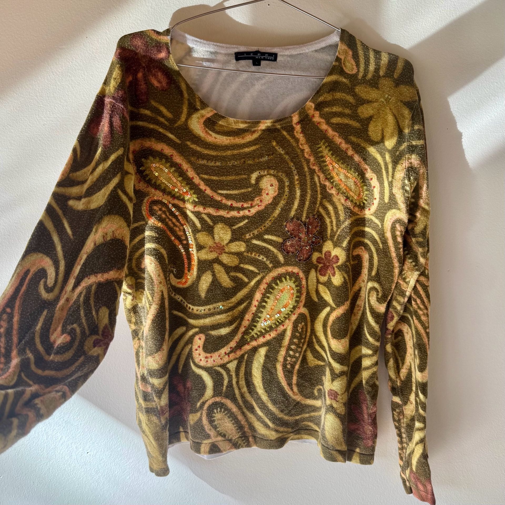 Green Paisley Sequin Sweater Top 2