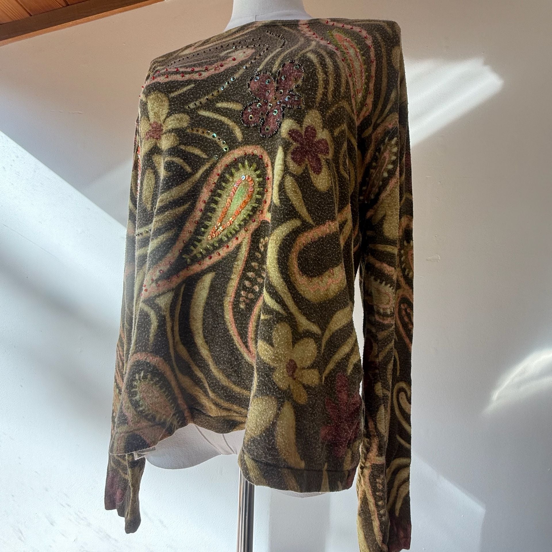 Green Paisley Sequin Sweater Top 5