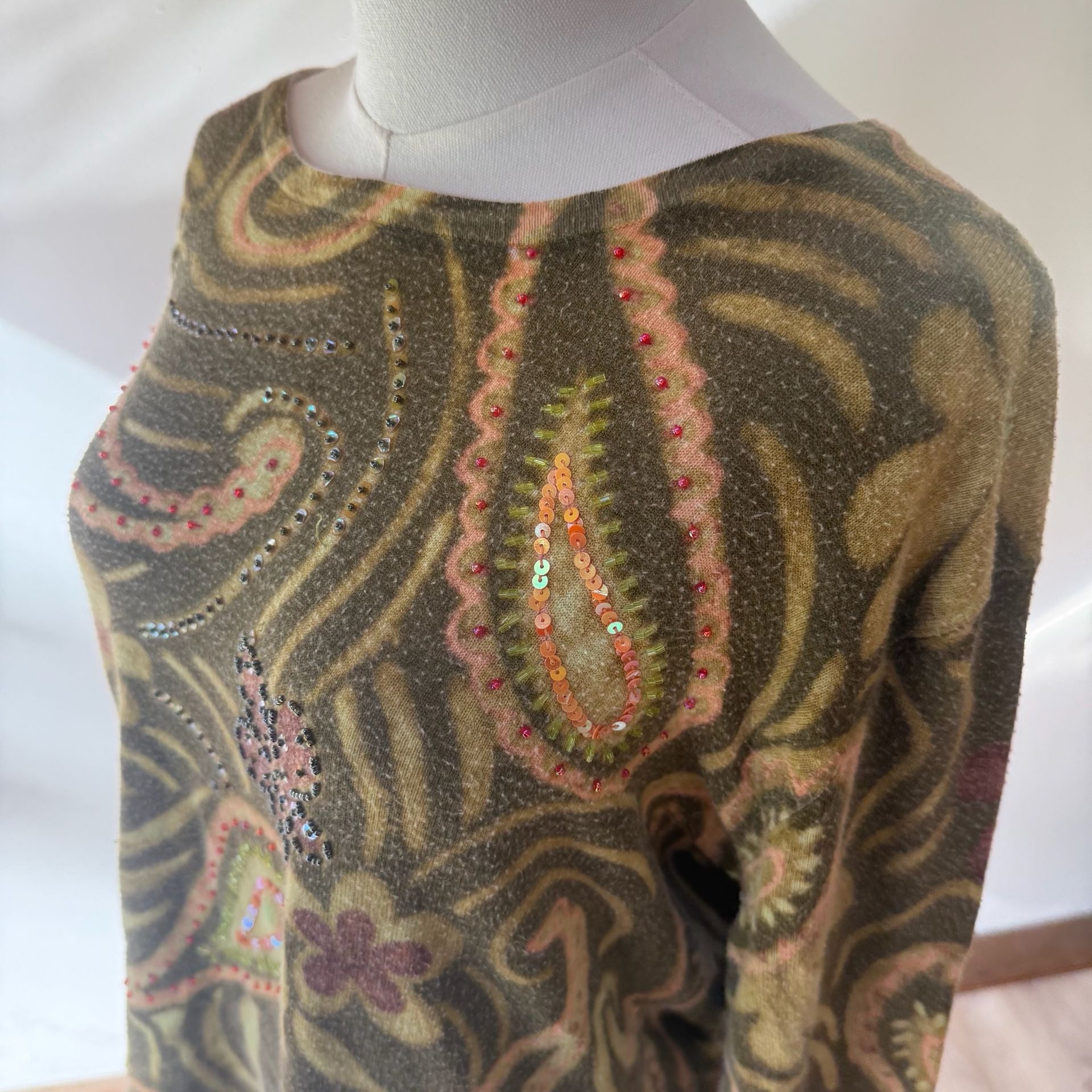 Green Paisley Sequin Sweater Top 7