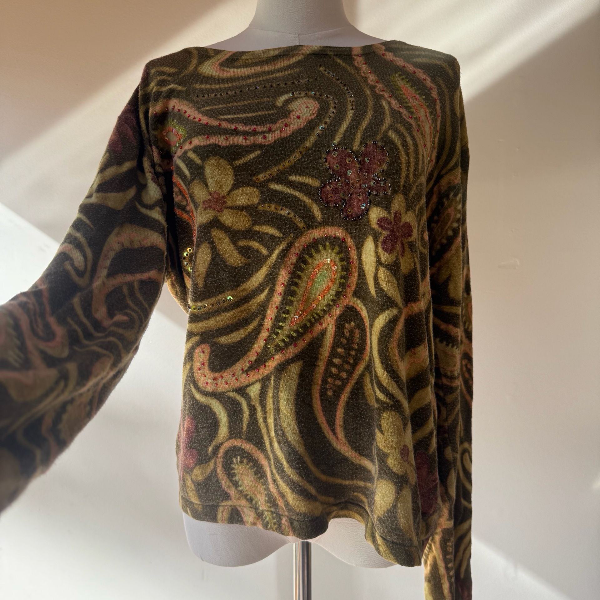 Green Paisley Sequin Sweater Top 9