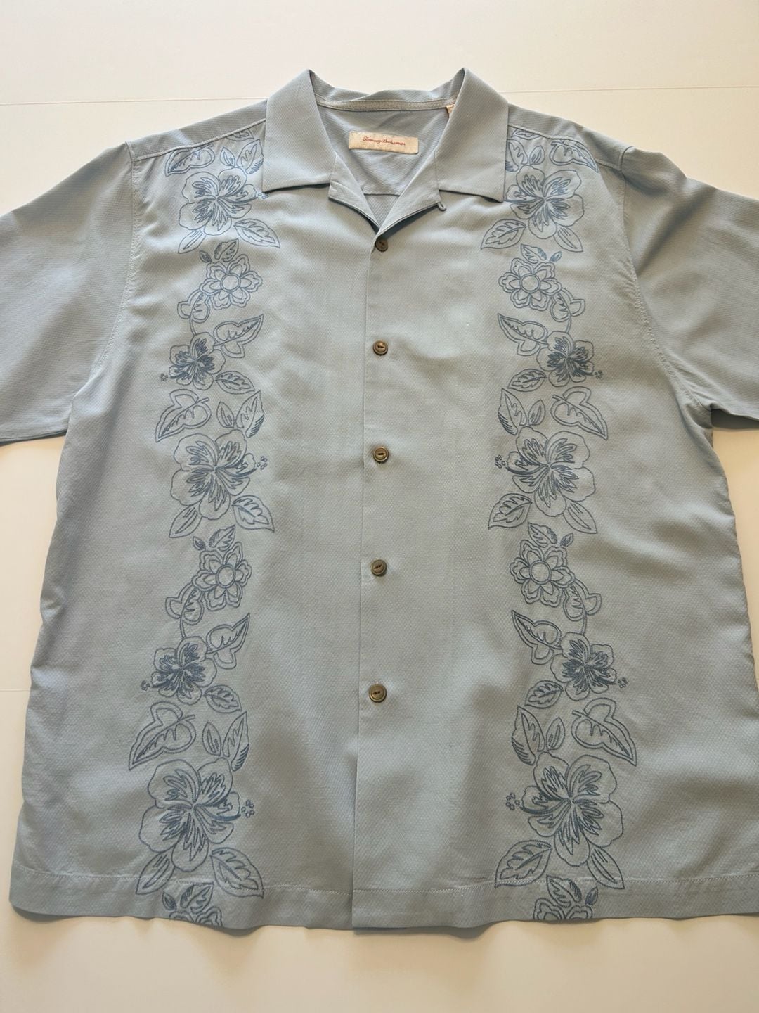 Tommy Bahama Silk Embroidered Short Sleeve Shirt XL Light Blue 3