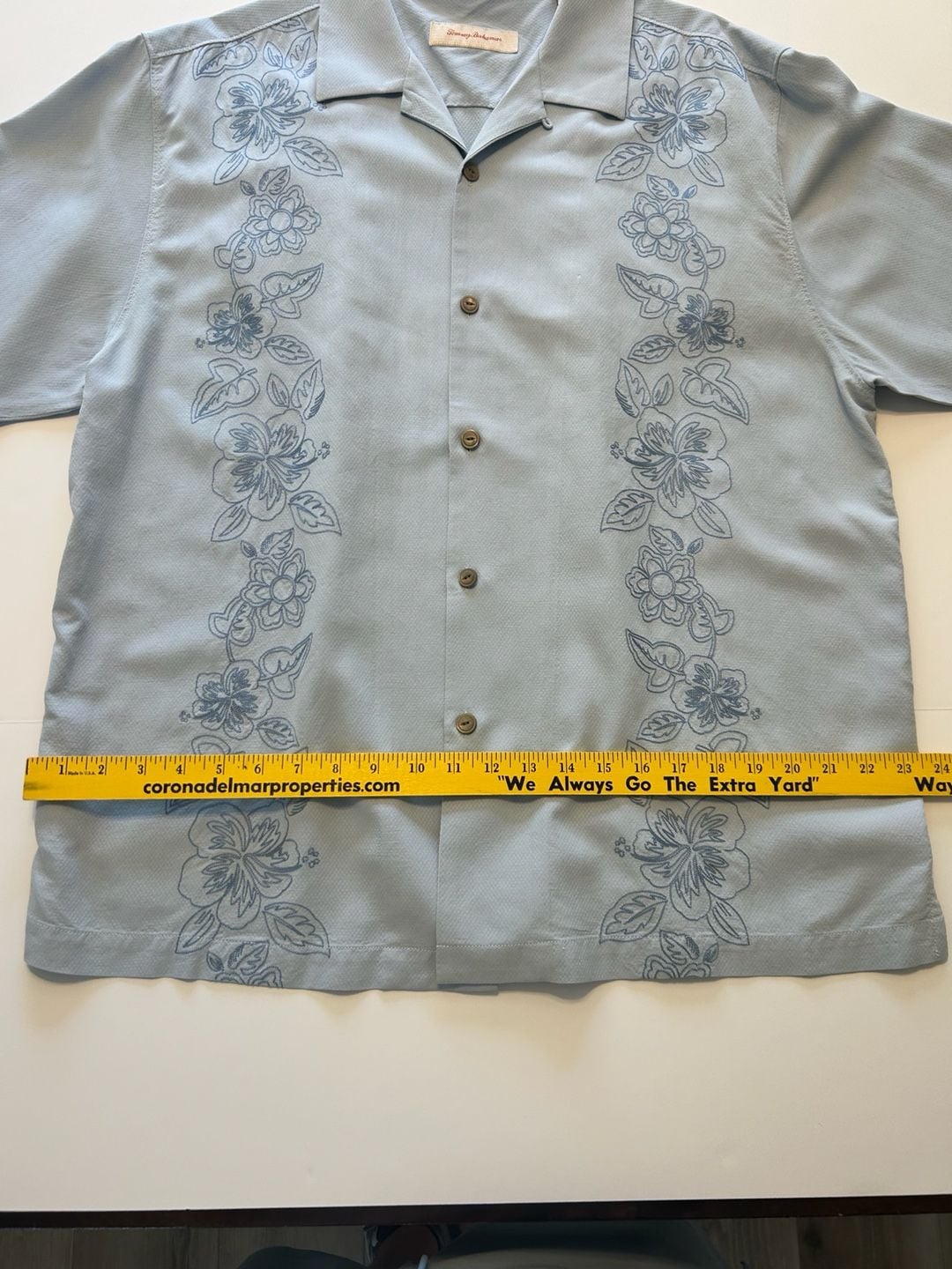 Tommy Bahama Silk Embroidered Short Sleeve Shirt XL Light Blue 6