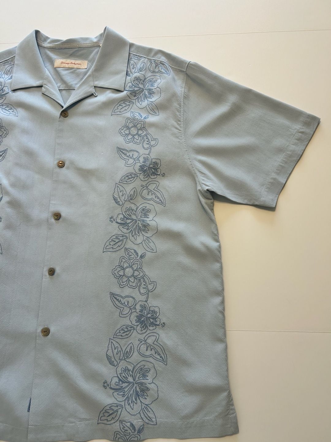 Tommy Bahama Silk Embroidered Short Sleeve Shirt XL Light Blue 7