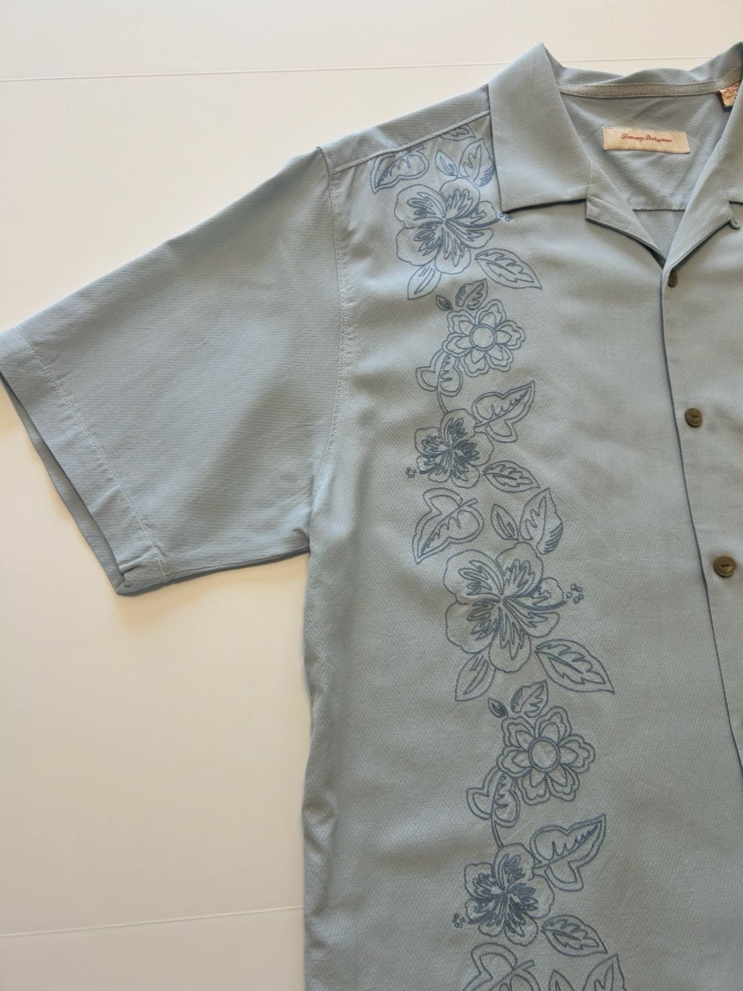 Tommy Bahama Silk Embroidered Short Sleeve Shirt XL Light Blue 8
