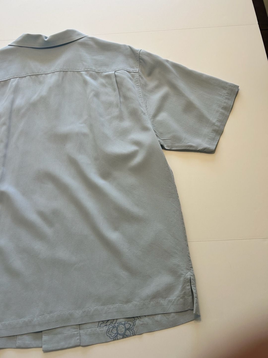 Tommy Bahama Silk Embroidered Short Sleeve Shirt XL Light Blue 11