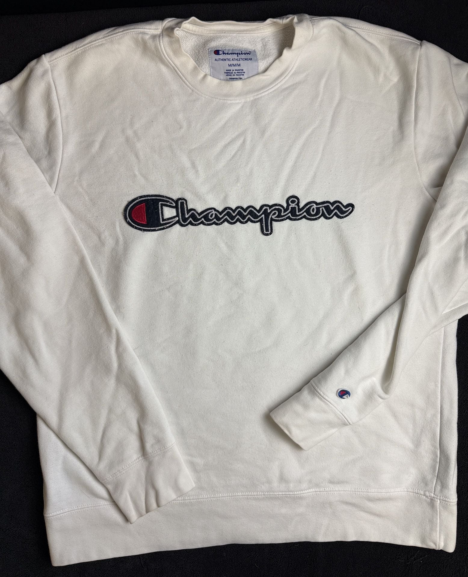 Champion Crewneck Sweatshirt Size Medium White Embroidered Logo Pullover 2