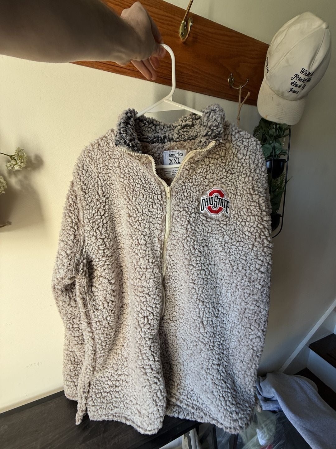 Ohio State Buckeyes Sherpa Fleece Jacket J America Gray 1/4 Zip XXL 6